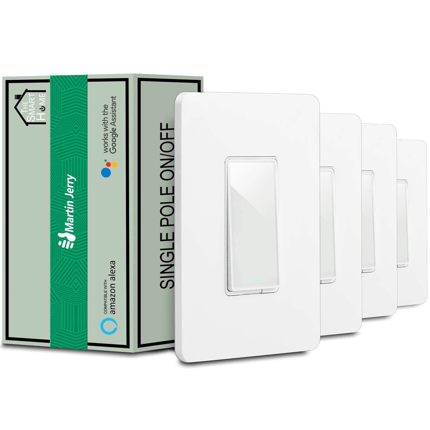 MartinJerry Smart Switch 4 Pack - Alexa & Google Home Compatible, No Hub Required, Easy Installation for Single Pole - Perfect for Smart Home Automation & Lighting Control