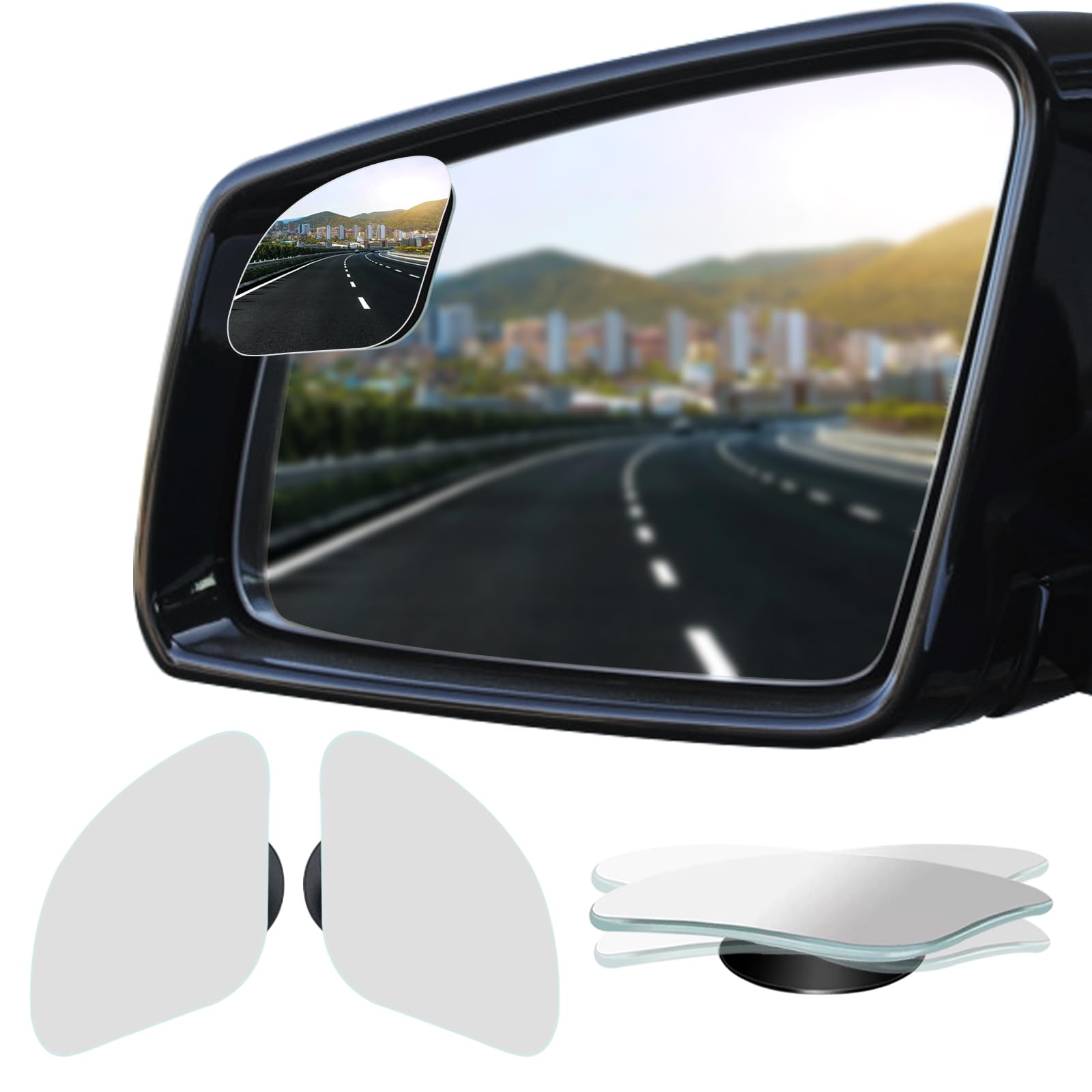 Ampper Frameless HD Glass Convex Blind Spot Mirror - Wide Angle Stick-On Rearview Mirror for Car Side (2-Pack) - Eliminate Blind Spots for Safer Lane Changes & Parking