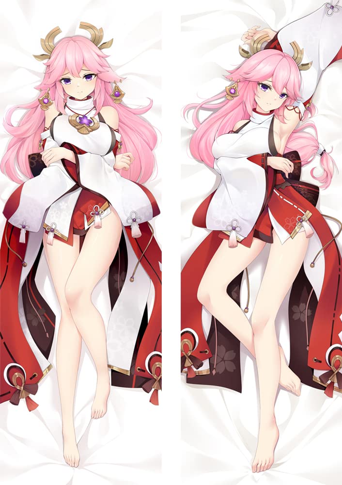 Genshin Impact Yae Miko Anime Body Pillow Case - Double Sided Peach Skin Pillow Cover with 2WT Fabric for Anime Fans | Perfect for Bedroom Decor, Gaming Room, Cosplay and Anime Collectibles