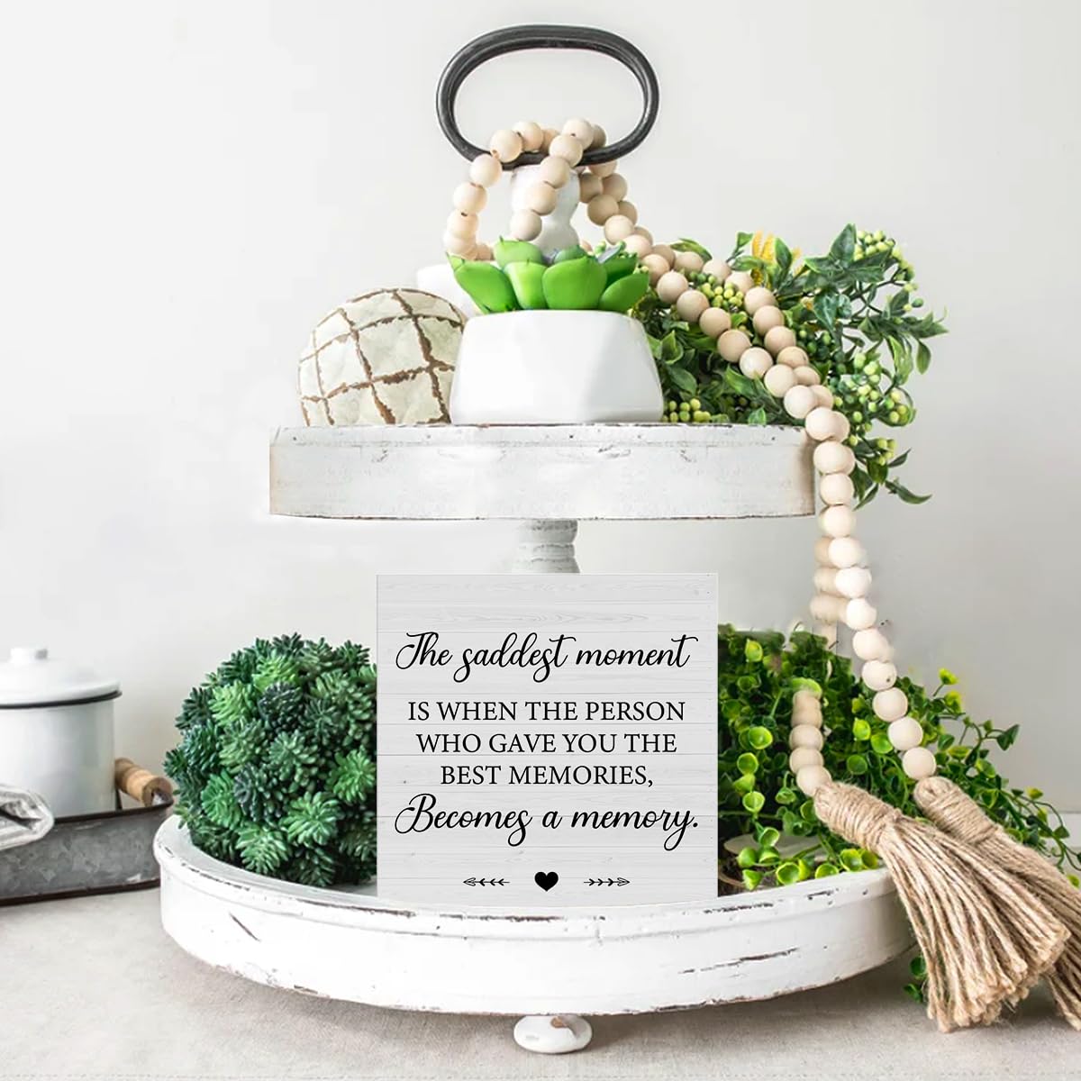 Sympathy Bereavement Sign - Handcrafted Wooden Memorial Plaque for Loss of Loved One - 5x5 Inch Desk Decor, Shelf Display & Home Memorial Gift for Grieving Moments