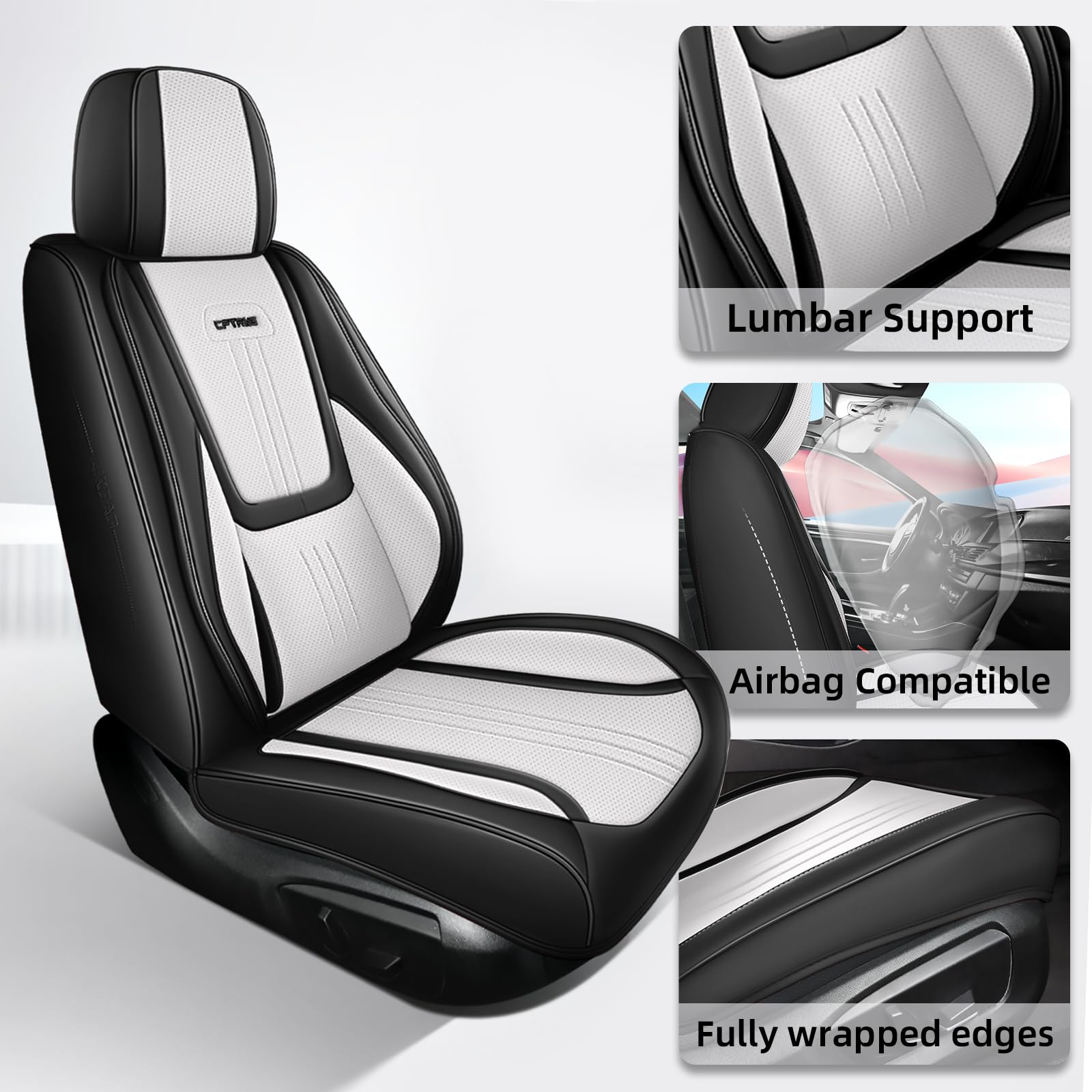 Premium Waterproof Leather Car Seat Covers Full Set (5-Piece) - Front & Back Seat Protectors for Most Vehicles - Luxury Black & Gray Car Interior Accessories for Comfort & Style - Perfect for Daily Commute, Road Trips & Family Protection