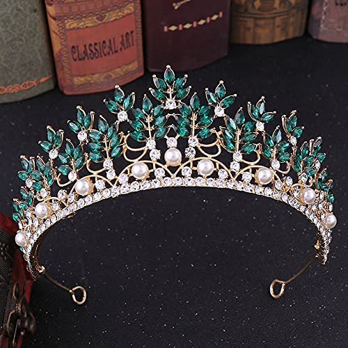 FMOGG Vintage Baroque Blue Rose Gold Crystal & Pearl Bridal Tiara Crown – Wedding Hair Jewelry for Brides, Parties & Special Occasions