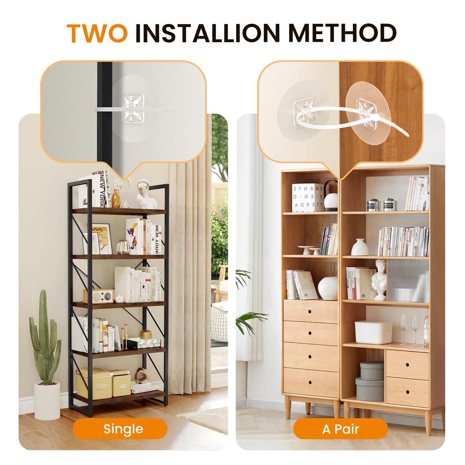 No-Drill Furniture Anchors 20 Pack - Heavy Duty 186lb Anti-Tip Baby Proofing Straps with Self-Adhesive & Screws for Uneven Walls - Secure Dressers, Bookshelves, Cabinets in Earthquakes & Childproof Homes