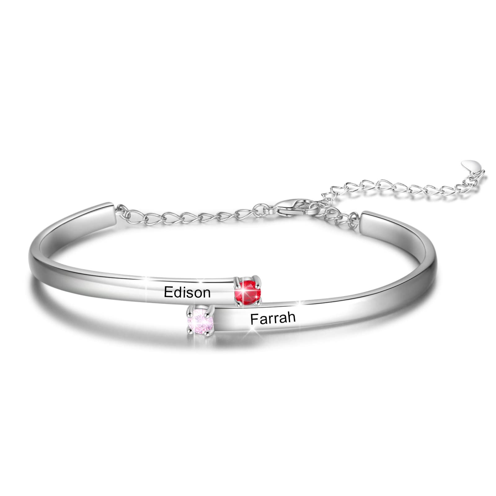 Custom Personalized Mother's Bracelet with 2 3 4 Birthstones - Engraved Name Bangle for Mom, Grandma, BFF & Women - Thoughtful Gift for Mother's Day, Birthday & Anniversary - Perfect for Everyday Wear & Special Occasions