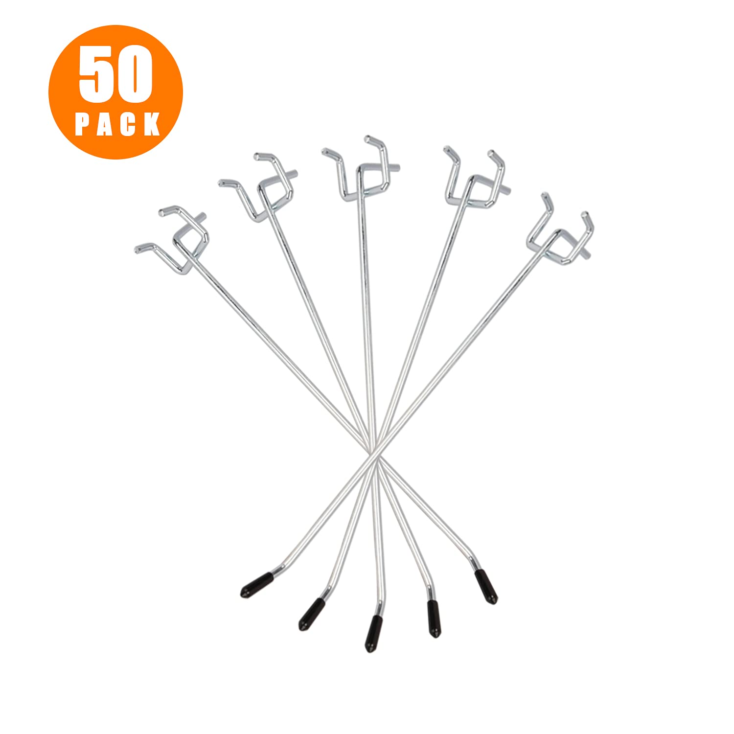 50-Pack 6 Inch Heavy Duty L-Shaped Pegboard Hooks - Galvanized Steel with Rubber Tips for 1/4
