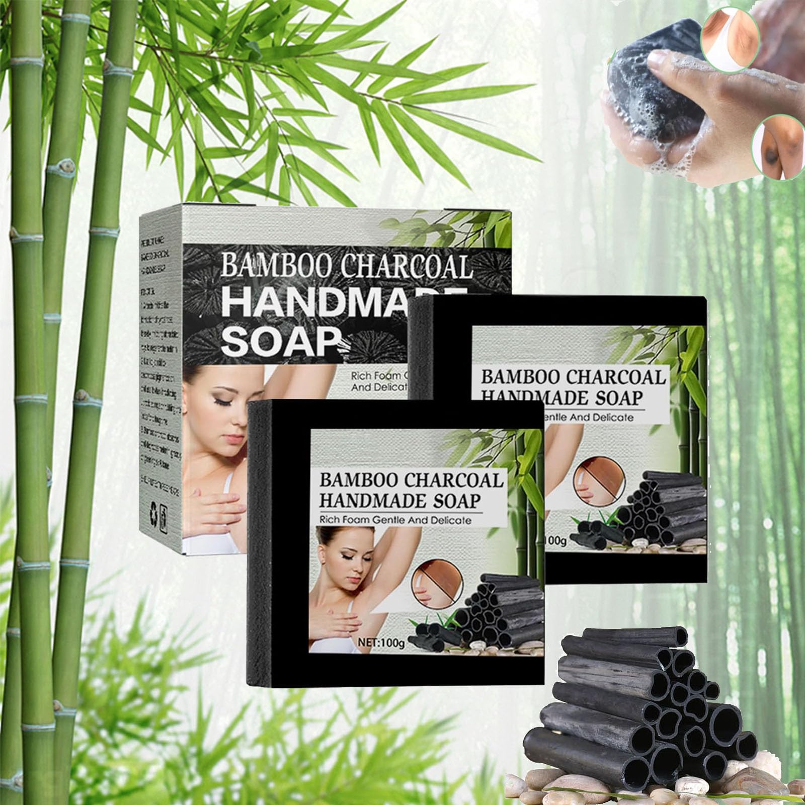 Klarime Bamboo Charcoal Soap Bar - Natural Dark Spot Treatment for Acanthosis Nigricans, Activated Charcoal Face & Body Cleanser | Handmade Black Soap for Deep Cleansing & Skin Brightening | Perfect for Daily Skincare Routine & Sensitive Skin Care