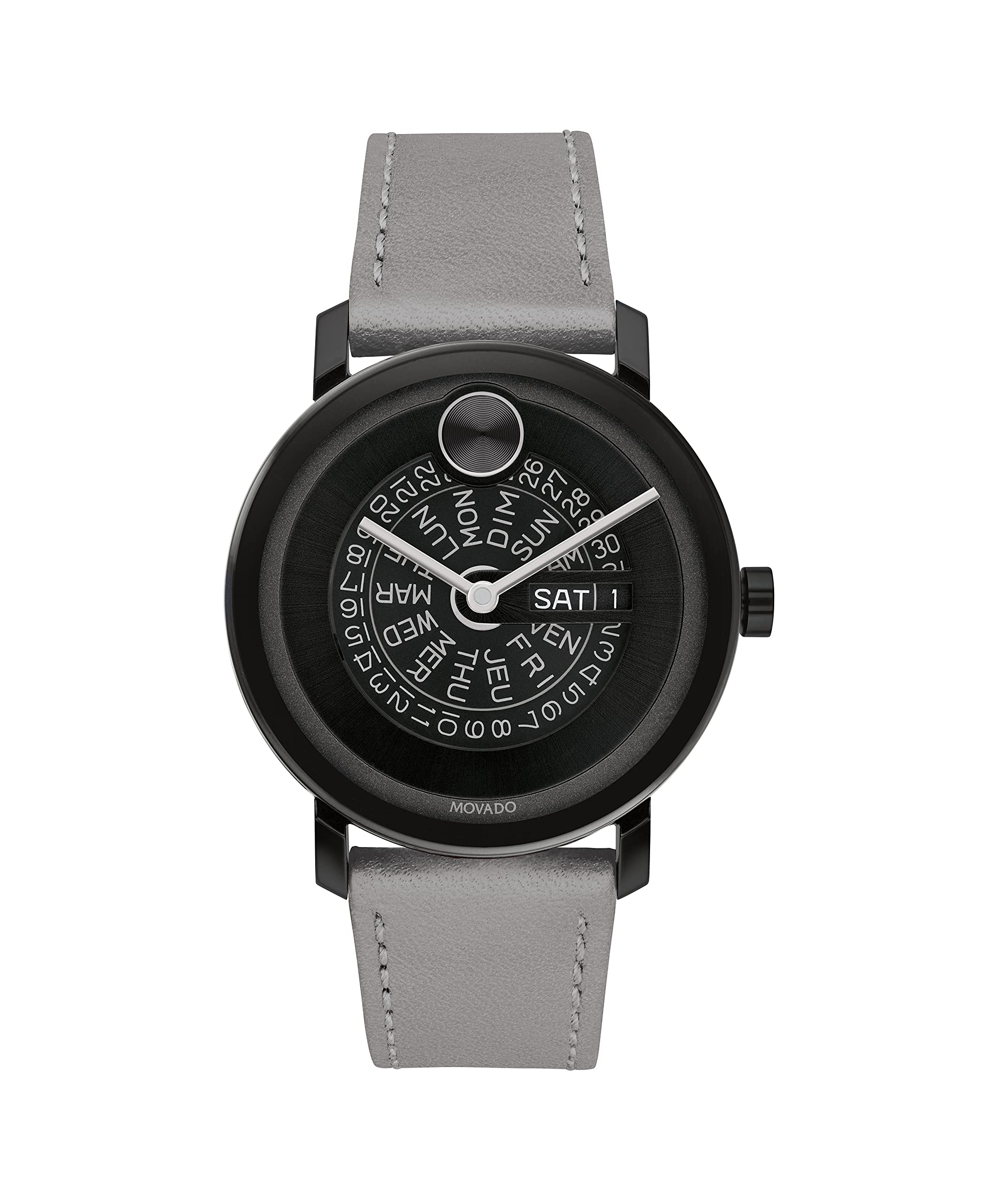 Movado Bold Evolution Men's Swiss Quartz Watch - Stainless Steel Case, Grey Leather Strap, 21mm (Model 3600782) | Luxury Dress Watch for Business, Formal Events & Gifting