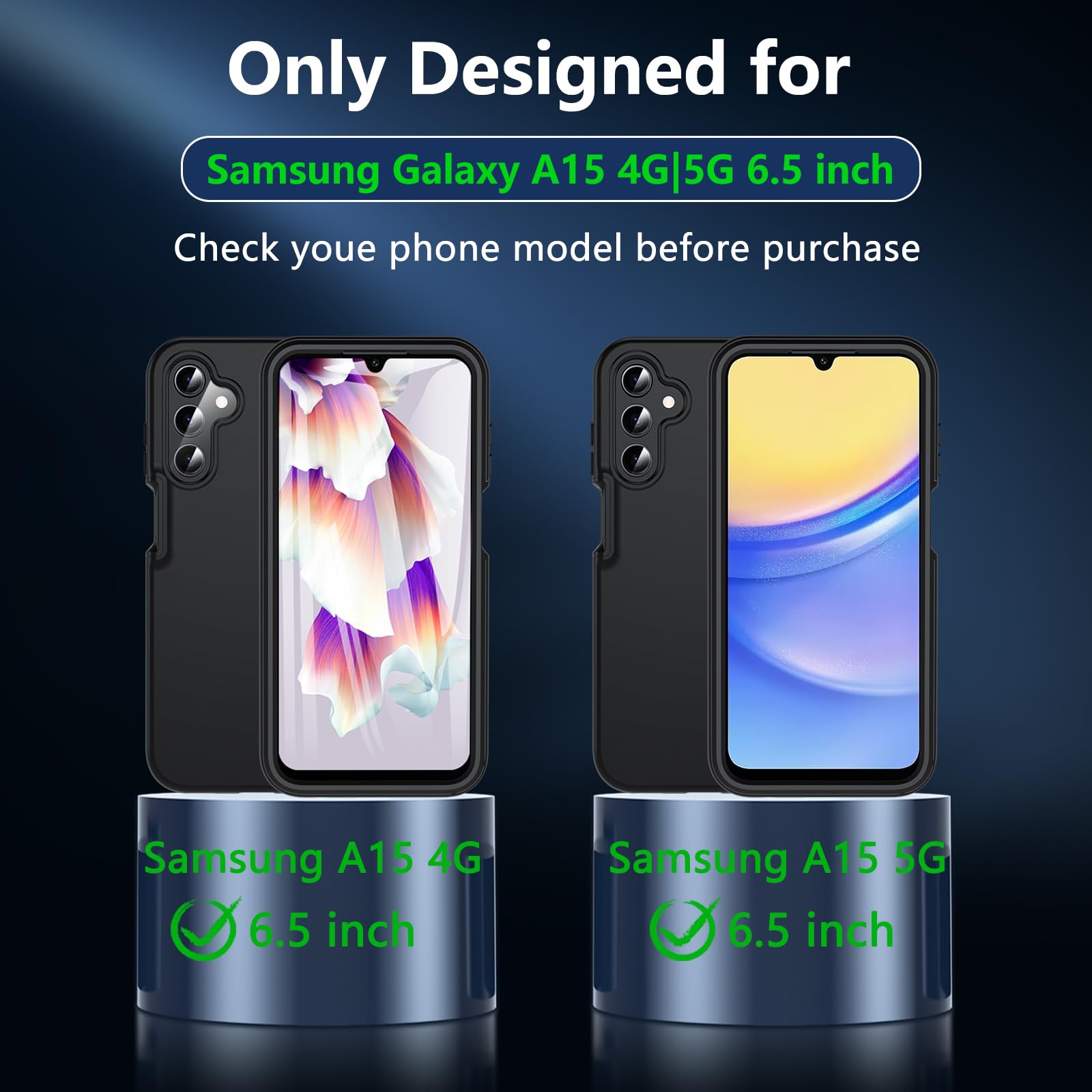 OWKEY Samsung A15 Case - Military Drop Protection with 9H Screen Protector for Daily Use
