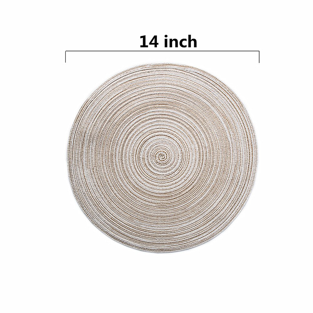 LEVINIS 14-Inch Round Braided Woven Placemats Set of 6 - Beige Table Mats for Dining Room, Kitchen, and Outdoor Picnics