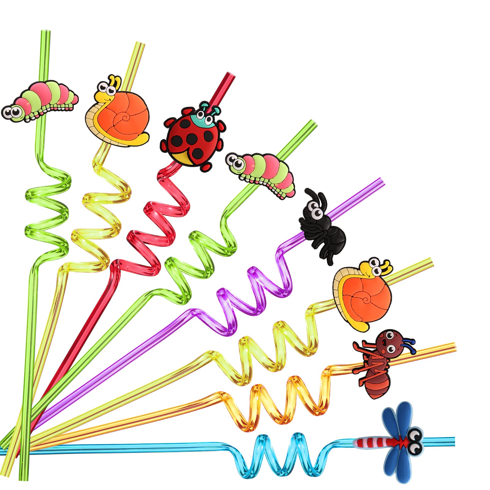 24-Pack Reusable Plastic Straws for Bug Themed Birthday Party - Insect Party Favors & Decorations with 2 Cleaning Brushes - Perfect for Kids' Birthday Parties, Baby Showers & Outdoor Events