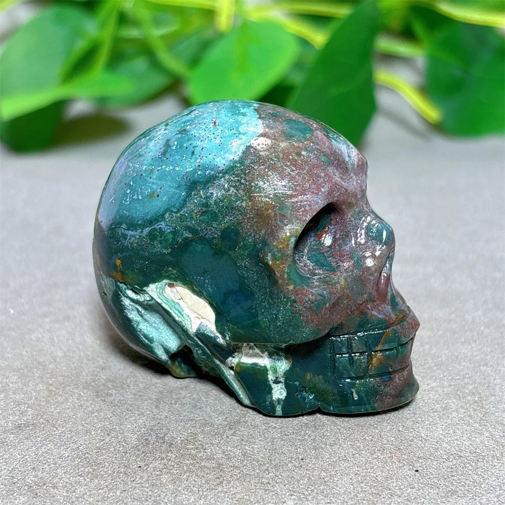Natural Ocean Jasper Skull Crystal - Healing Quartz Stone for Reiki, Meditation & Spiritual Energy - Handcrafted Home Decor & Unique Gift for Crystal Lovers (Perfect for Yoga Spaces, Altars & Healing Rooms)