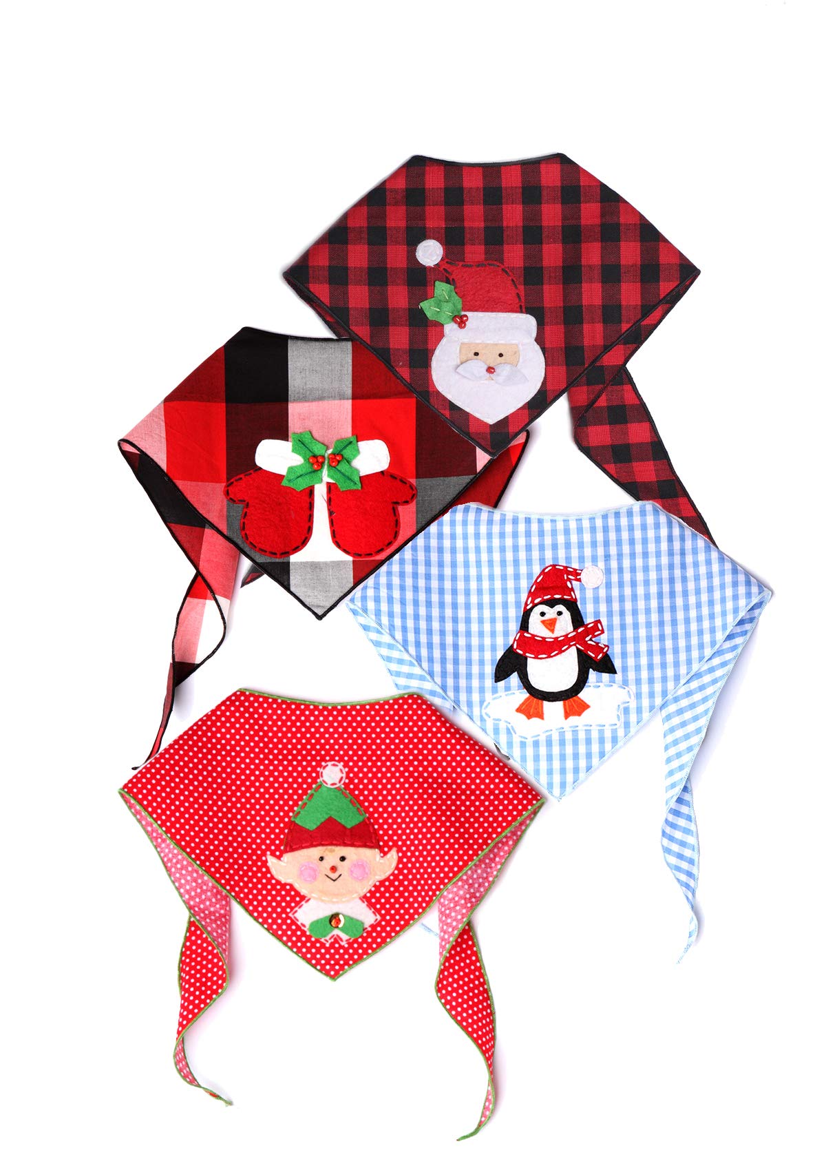 4 Pack Christmas Dog Bandanas for Medium to Large Dogs - 100% Cotton Holiday Pet Bandanas with Festive Appliques | Perfect for Holiday Photos, Parties & Gifts