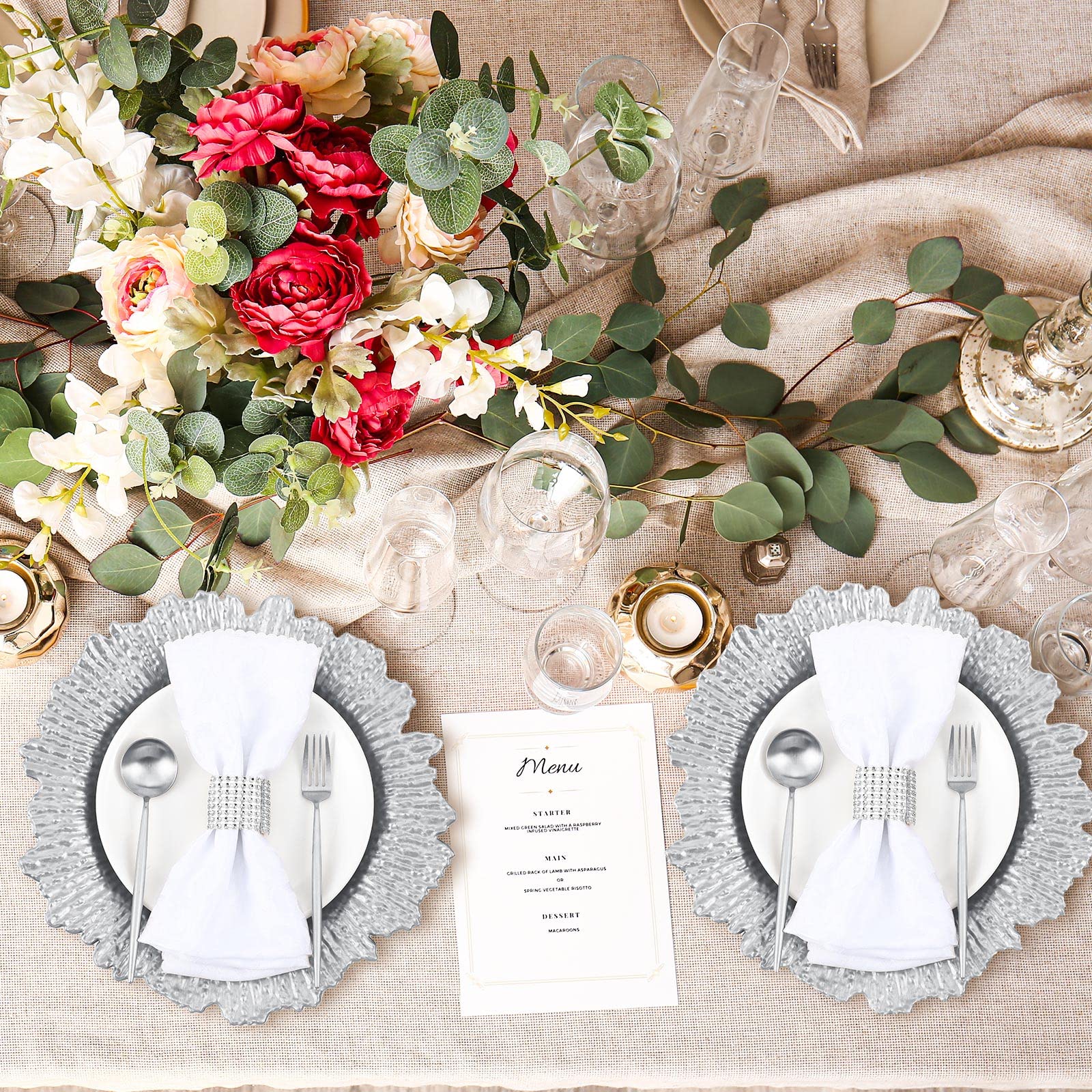 150 Pcs Silver 13 Inch Plastic Charger Plates Bulk - Matte Ruffled Rim Decorative Dinner Plates for Wedding, Party, Holiday & Event Supplies - Perfect for Formal Dining, Buffets & Special Occasions