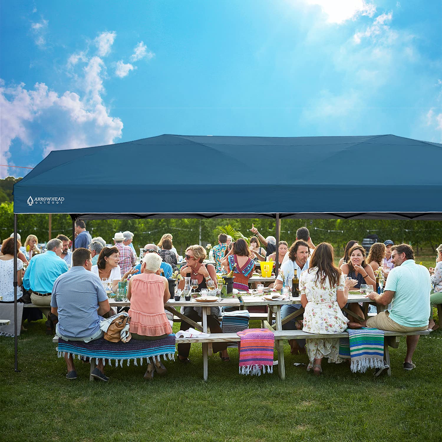 ARROWHEAD OUTDOOR 10’x20’ Pop-Up Canopy Tent - Instant Shelter with 300D Waterproof & UV Resistant Fabric - Easy One Person Setup - Includes Wheeled Carry Bag, Guide Ropes & Stakes - Perfect for Backyard Parties, Camping, Beach & Outdoor Events (Blue, KGS0391U)