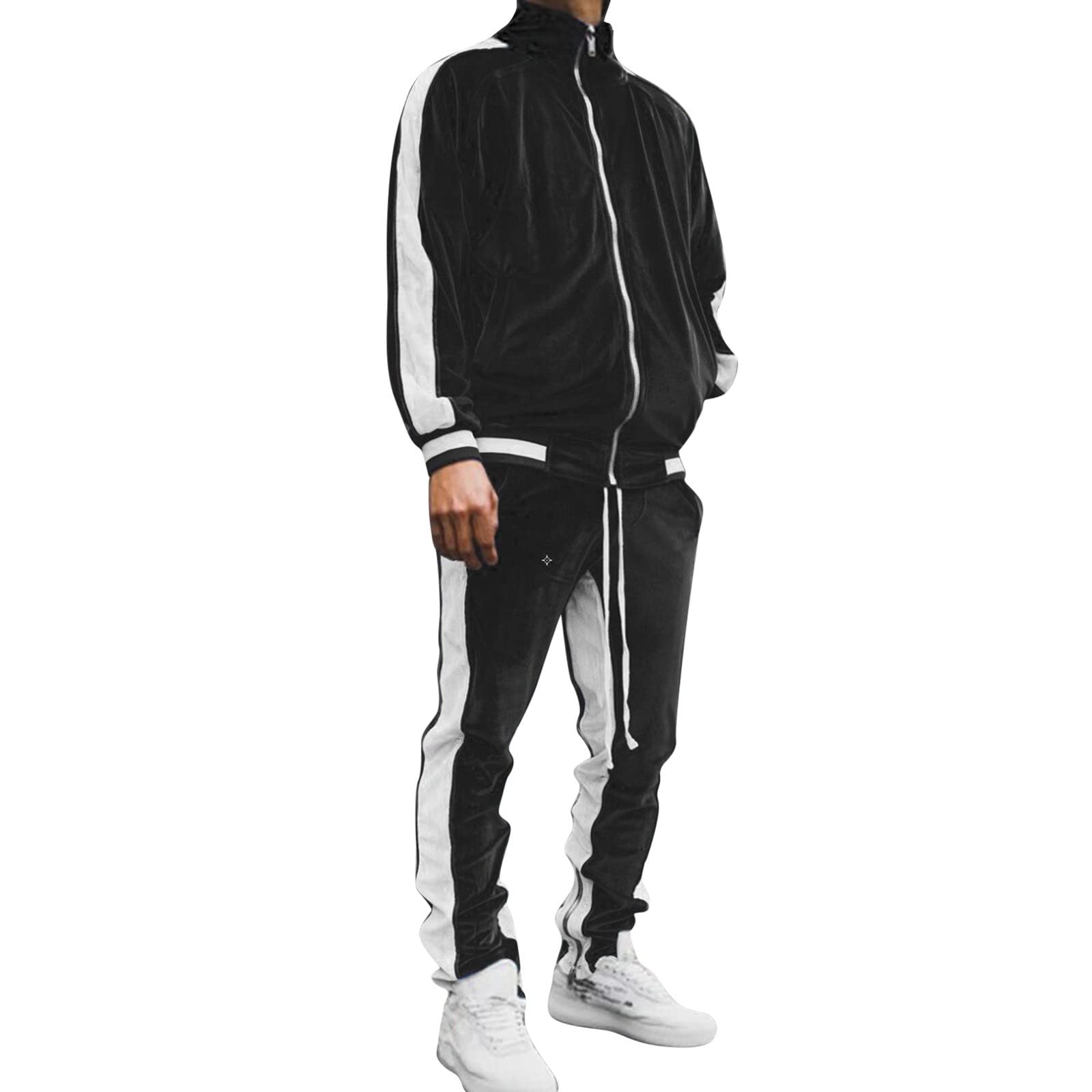 Premium Men's 2-Piece Velvet Tracksuit Set - Gold Winter Casual Suit with Lapel Collar | Comfortable Lounge Wear & Stylish Outfit for Gym, Travel, and Daily Fashion