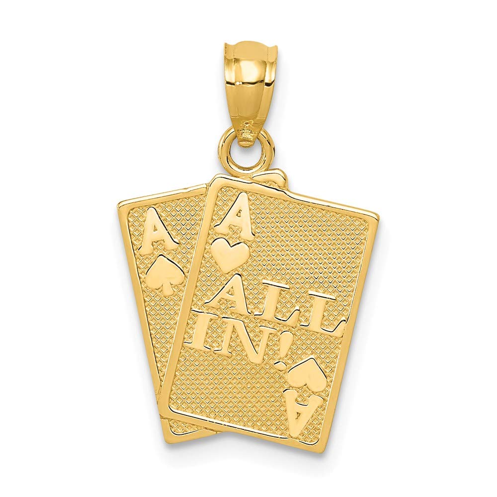 14K Solid Yellow Gold Ace of Hearts & Spade Card Pendant - Elegant Poker Jewelry for Casino Night & Gift Giving