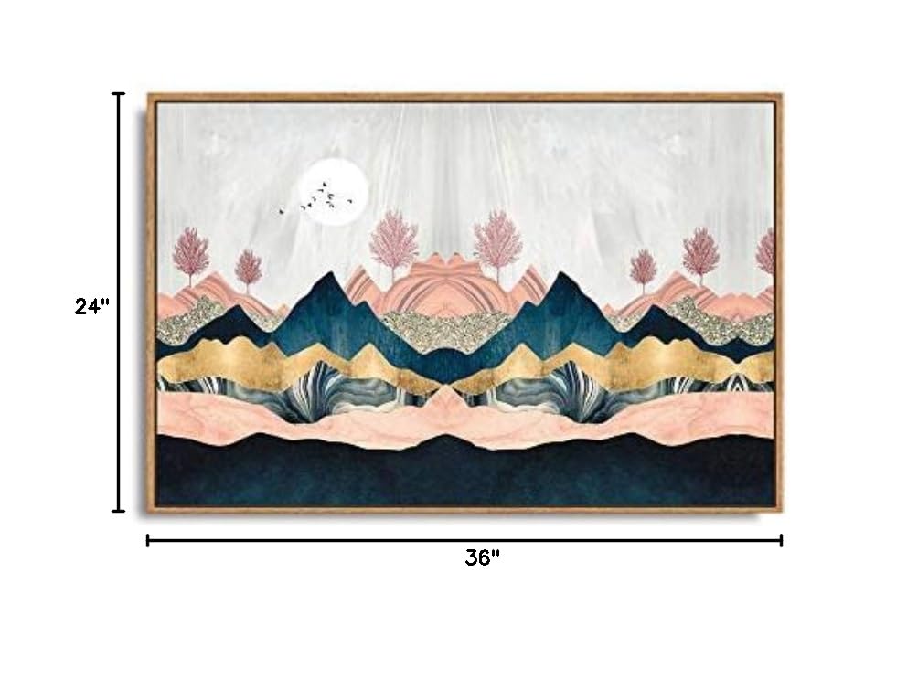 Abstract Mountain Nature Scenery Framed Canvas Wall Art - 24x36 Inch Home Decor for Living Room & Bedroom | Perfect for Modern Interior Design & Housewarming Gifts