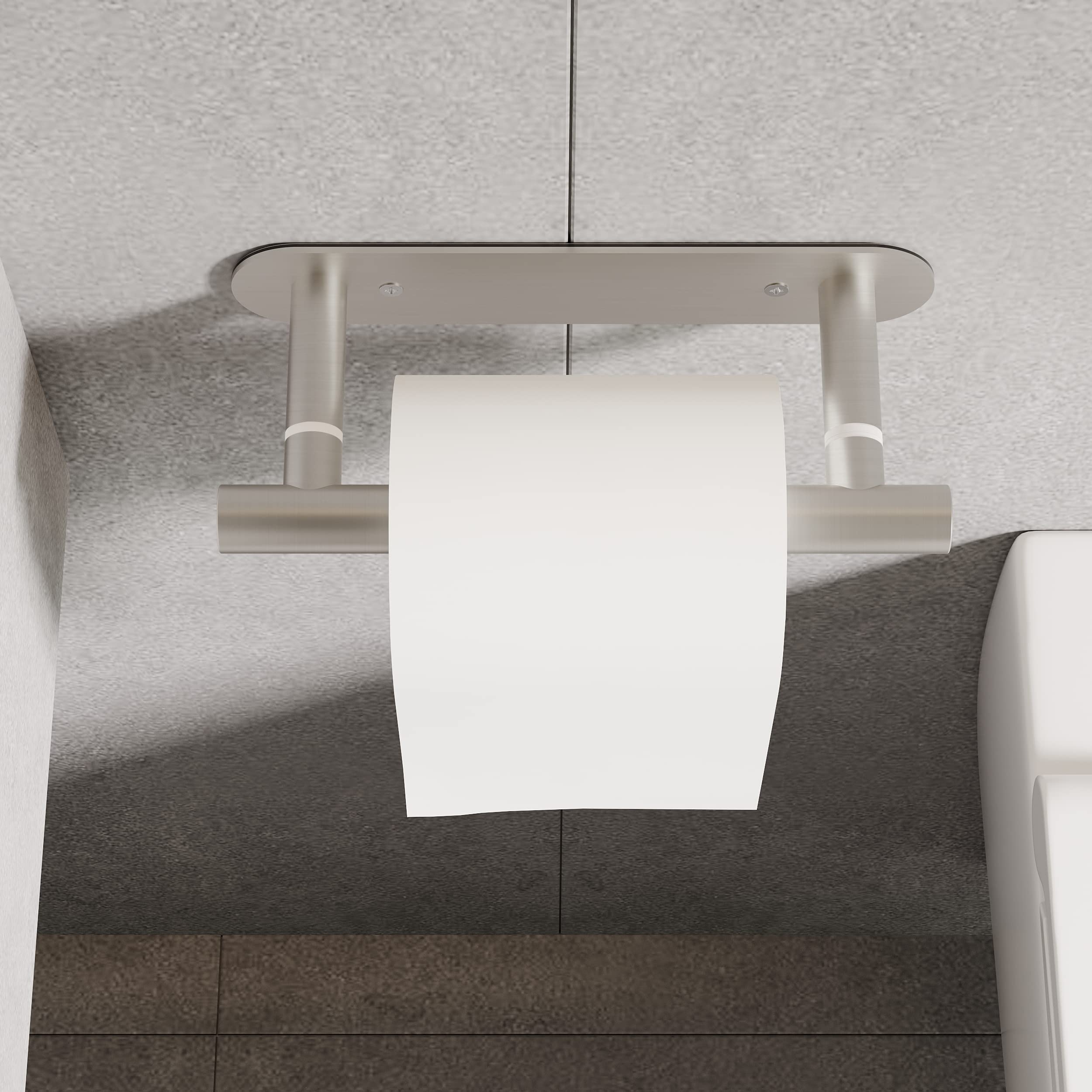 Ruacq Self-Adhesive Toilet Paper Holder - Brushed Stainless Steel 304, Double Post Pivoting Design, Wall Mounted or Stick-On Bathroom Tissue Roll Holder - Perfect for Modern Homes, Apartments & RVs