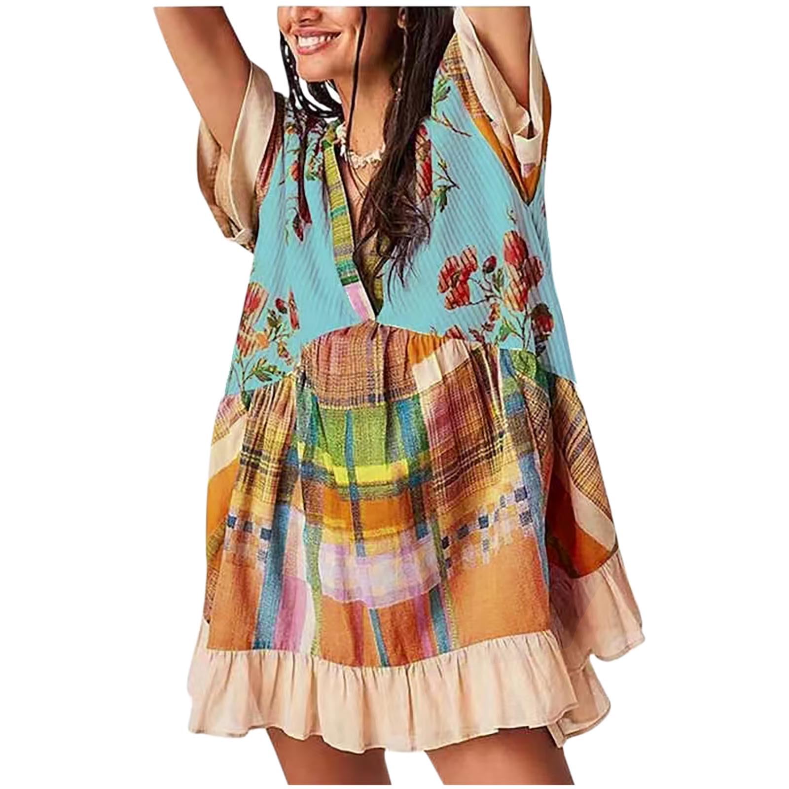 2024 Women's Summer Boho Floral Casual Sundress - Sexy V-Neck Babydoll Dress for Beach, Vacation & Date Night | Trendy & Comfortable