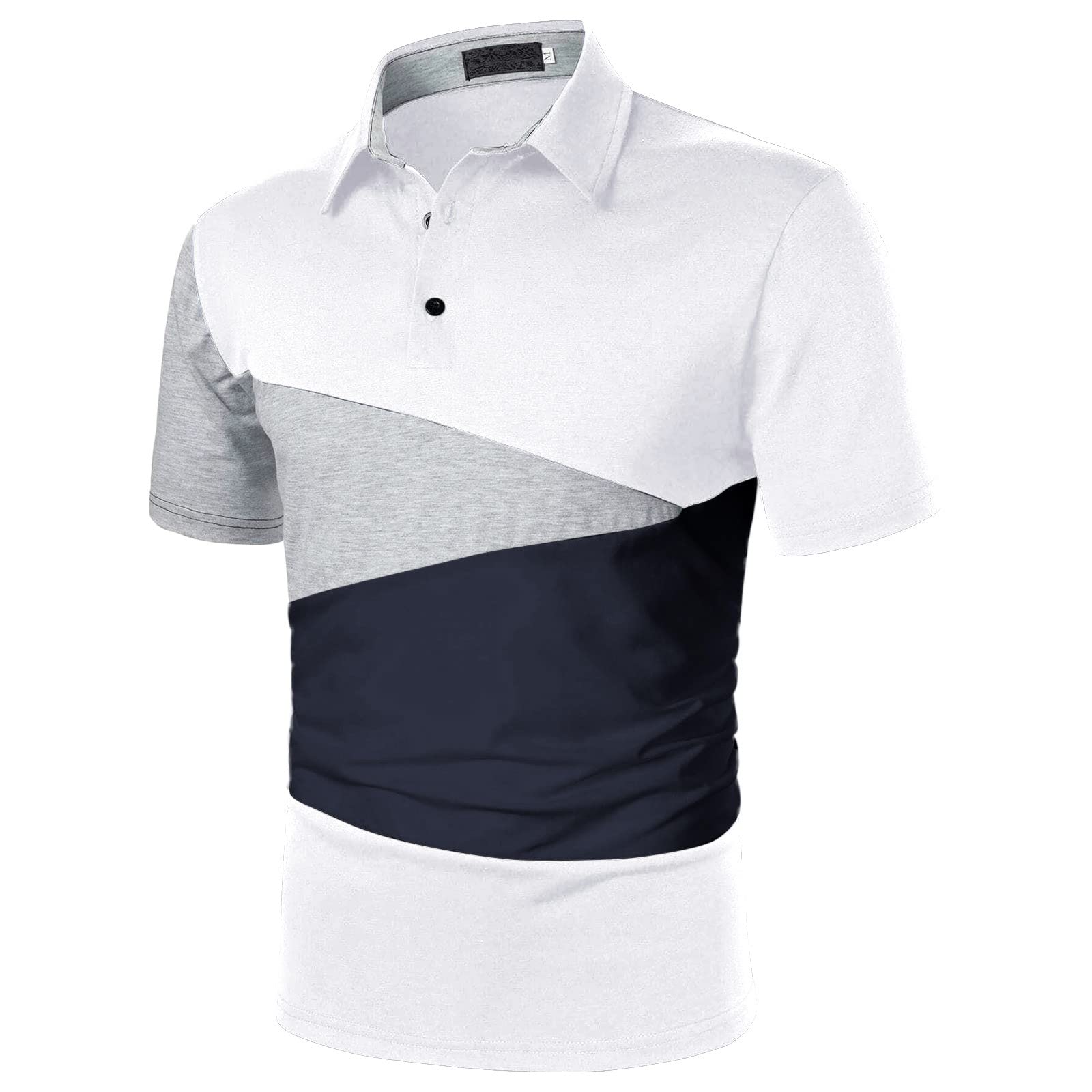 Men's Short Sleeve Polo Shirts - Contrast Color Stitching & Stripe Design - Breathable Casual Golf Shirts for Work, Sports & Everyday Wear