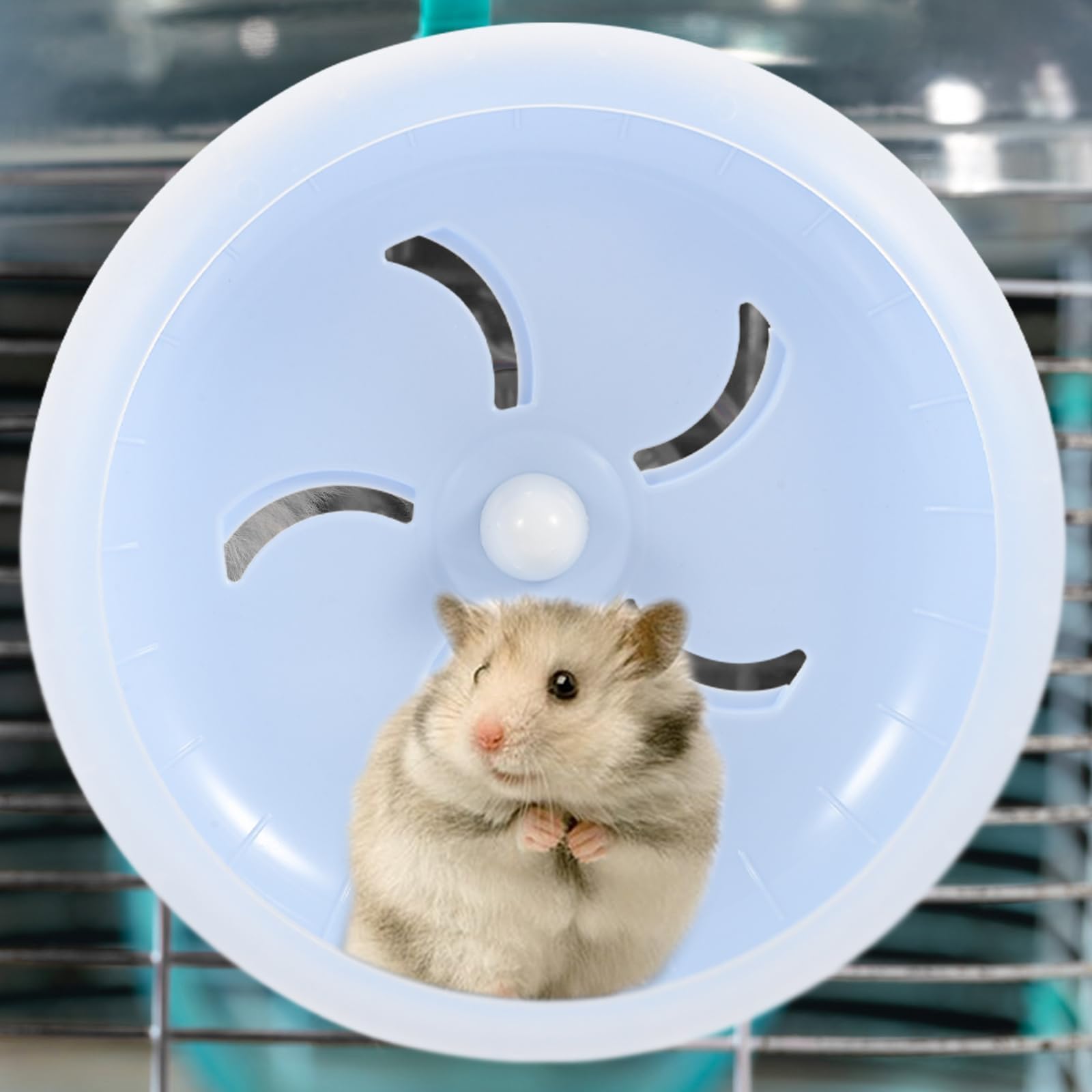 Silent Hamster Exercise Wheel - Quiet Running Wheel for Hamsters, Rats, Gerbils - Blue Small Pet Fitness Toy for Cage - Perfect for Nighttime Play & Stress Relief
