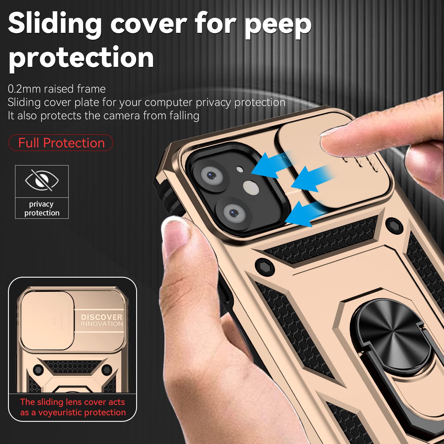 Hitaoyou iPhone 11 Case with Camera Cover & Kickstand - Military Grade Shockproof Heavy Duty Protective Magnetic Phone Cover for iPhone 11 (Gold) - Perfect for Outdoor Activities, Travel and Daily Protection