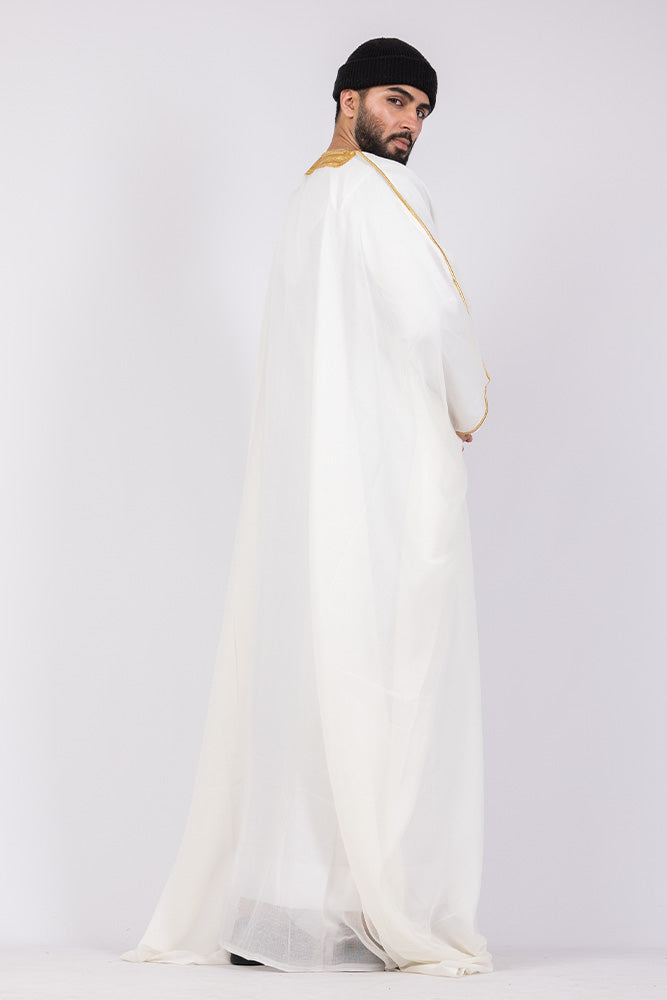 Premium Arab Bisht Cream - Traditional Middle Eastern Cloak for Men - Perfect for Weddings, Festivals & Special Occasions