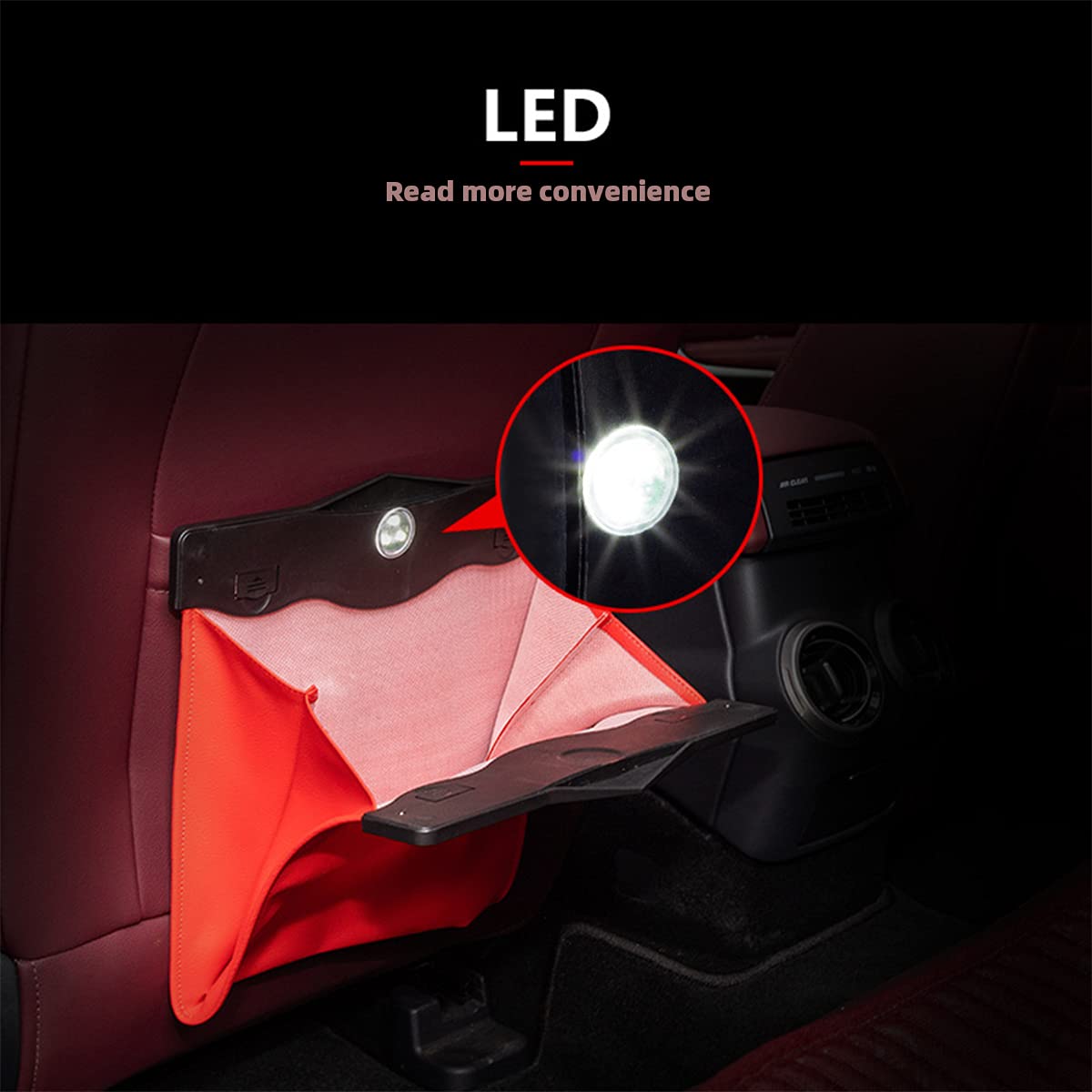 Premium Car Leather Trash Bag with Smart LED Light - Waterproof Vehicle Garbage Can & Organizer for Sedan, SUV, Truck - Ideal for Road Trips, Commuting & Family Travel (Caki)