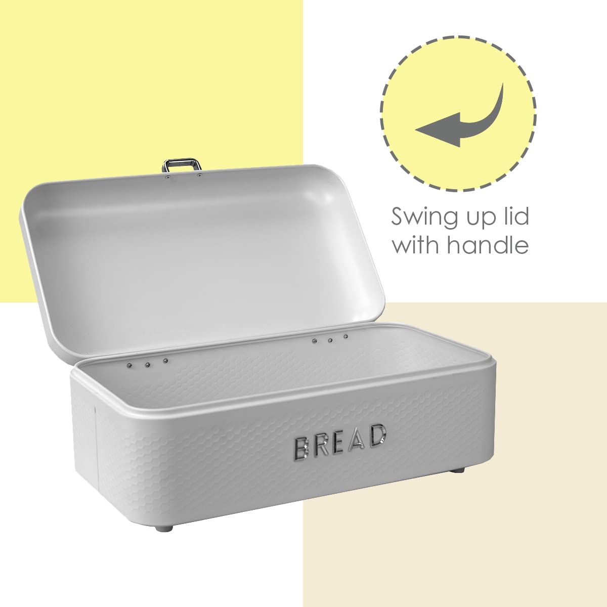 Stainless Steel Bread Box for Kitchen Countertop - White Vented Bread Storage with Hinge Lid & Non-Slip Feet | Large Bread Keeper for Loaves, Bagels, Croissants | Perfect for Bakeries, Restaurants & Home Kitchens