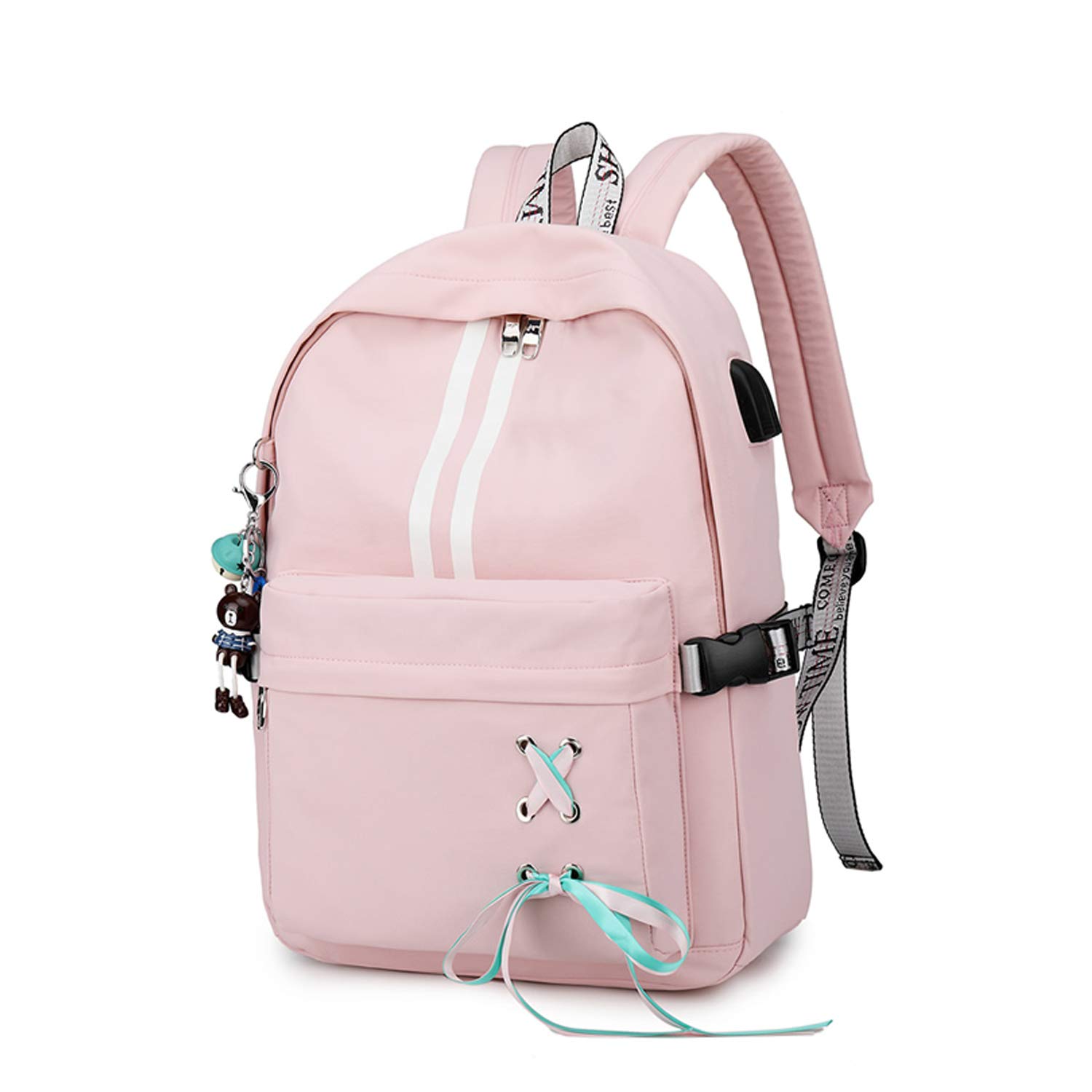 FANDARE Waterproof Pink Polyester Laptop Backpack for Women & Teens - 15.6 Inch School Bag, College Daypack, Travel Rucksack, Casual Knapsack - Perfect for School, Work, Commuting & Outdoor Adventures