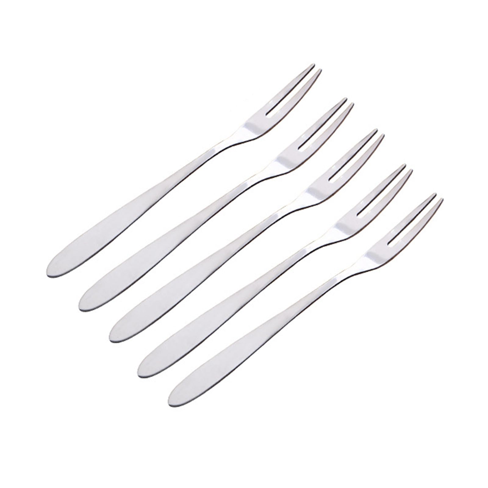 ZABEES 5-Piece Stainless Steel Mini Dessert Forks Set - Silver Two-Prong Fruit & Cake Forks for Home, Party, and Restaurant Use - Food Grade Western Tableware for Snacks, Desserts, and Appetizers