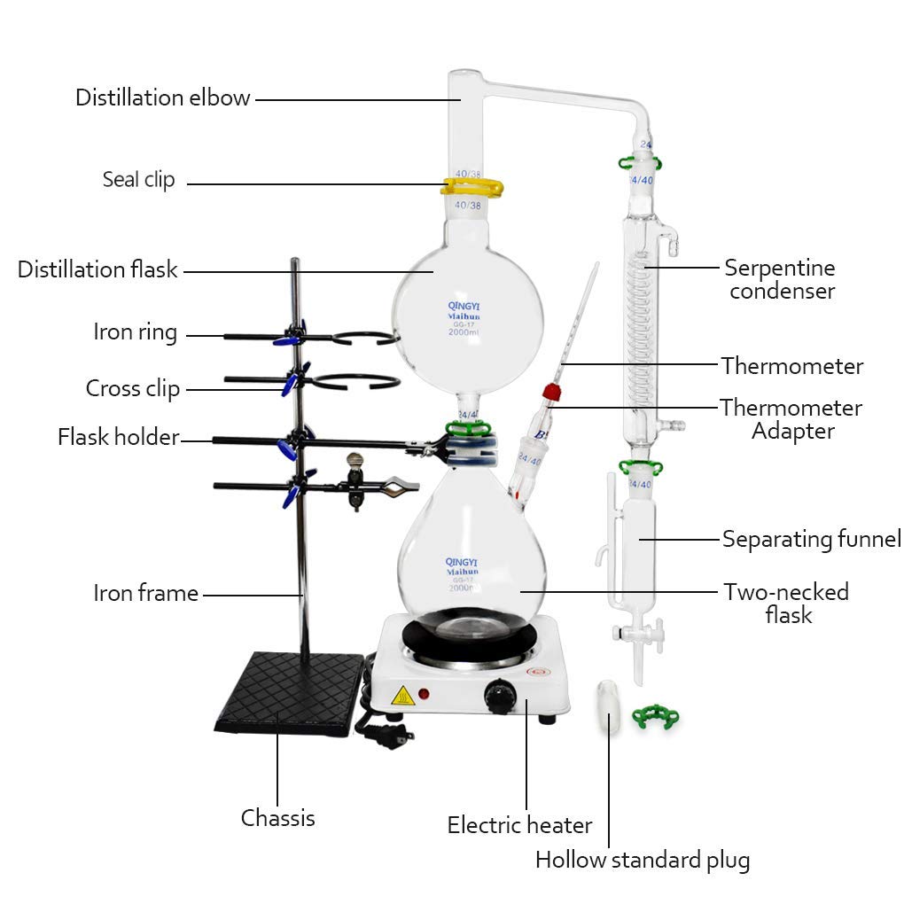 1000ml Essential Oil Distillation Kit with Graham Condenser, Hot Plate & Separator - Lab Glass Steam Water Distiller for Aromatherapy, Herbal Extracts & Home Purification (Perfect for DIY Essential Oils, Hydrosols & Natural Remedies)