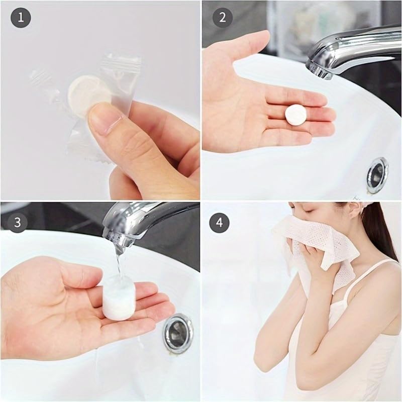 25/50/100pcs Ultra Soft Disposable Compressed Face Towels | Travel-Size Makeup Remover Wipes | Individually Wrapped Non-Woven Facial Cleansing Pads for Skincare, Gym, Camping & Daily Use (50 Count)