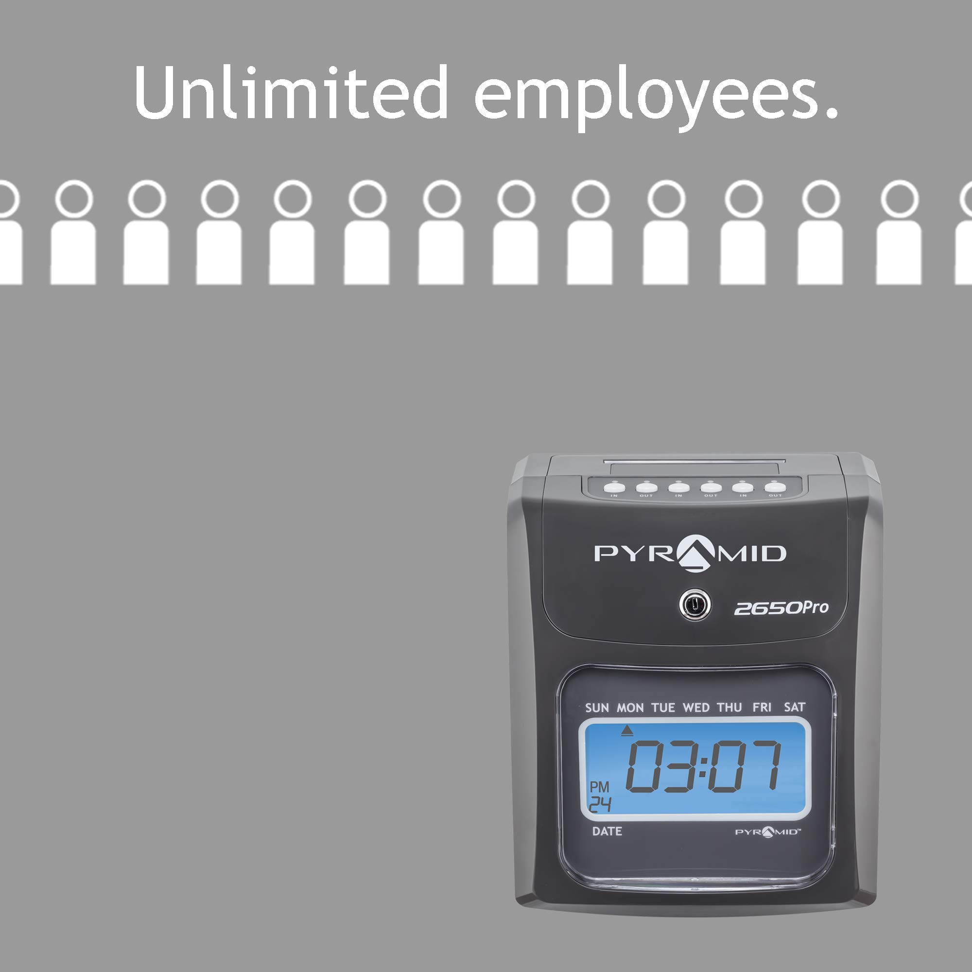 Pyramid 2650 Pro Auto Aligning Time Clock with 25 Time Cards, Ribbon & 2 Security Keys - Charcoal (5
