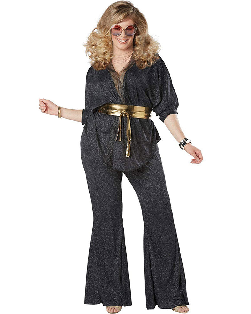 70s Disco Costume for Women Plus Size - Vintage 1970s Disco Party Outfit with Sequins & Bell Bottoms - Perfect for Halloween, Theme Parties & Dance Performances