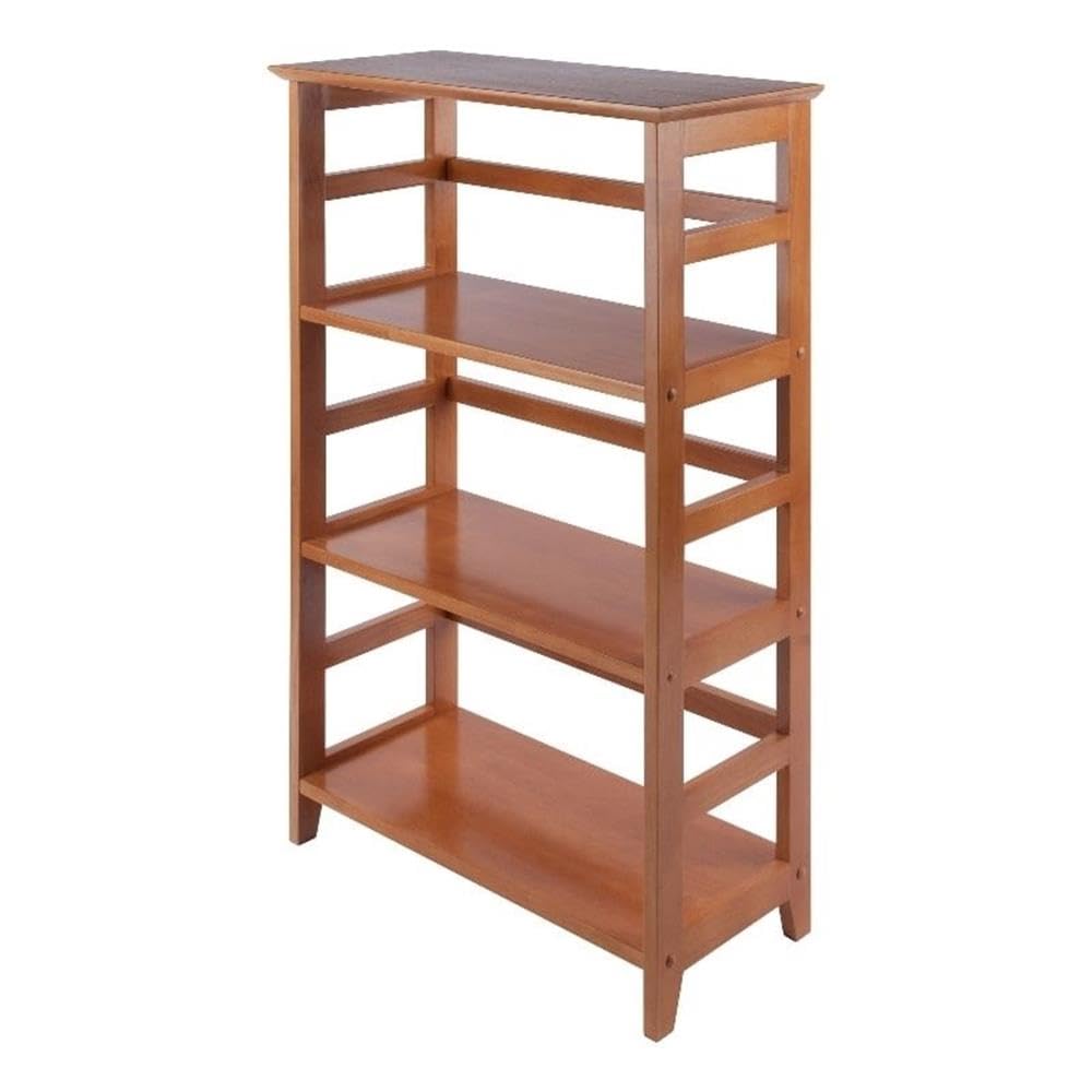 Pemberly Row 3-Tier Solid Wood Bookshelf - Honey Brown Finish Transitional Style Bookcase for Living Room, Bedroom & Office Storage