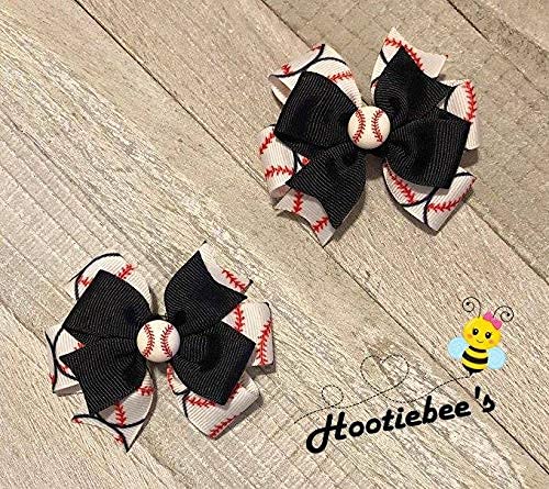 Adorable Baseball Toddler Hair Bow Set - Red or Black - Perfect for Game Day, Parties & Photo Shoots