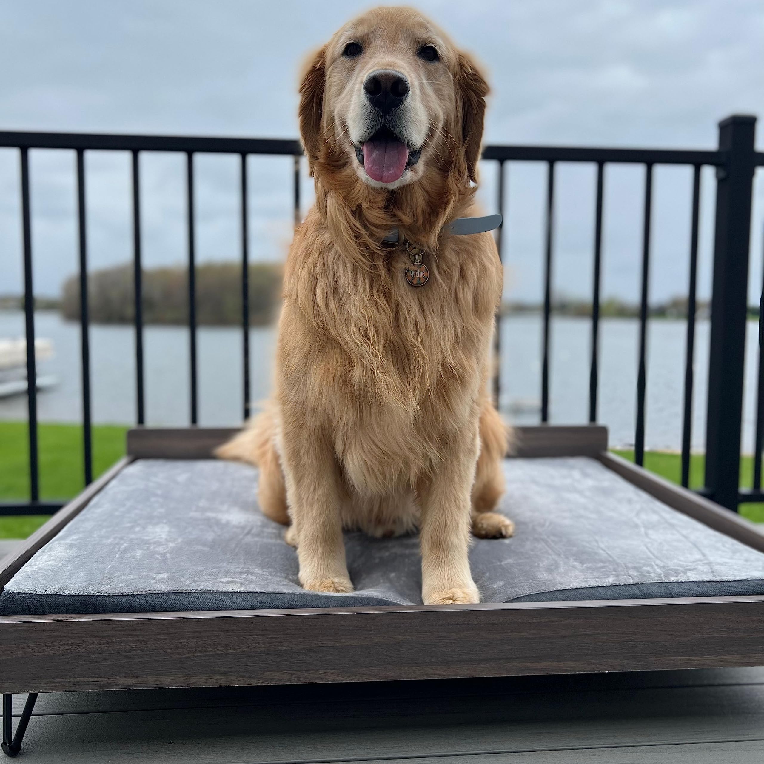 Premium Elevated Wooden Dog Bed & Couch with Water-Resistant Calming Mattress - Large to XL Size, Greenguard Gold Certified Pet Furniture for Indoor/Outdoor Use - Perfect for Living Rooms, Patios & Bedrooms