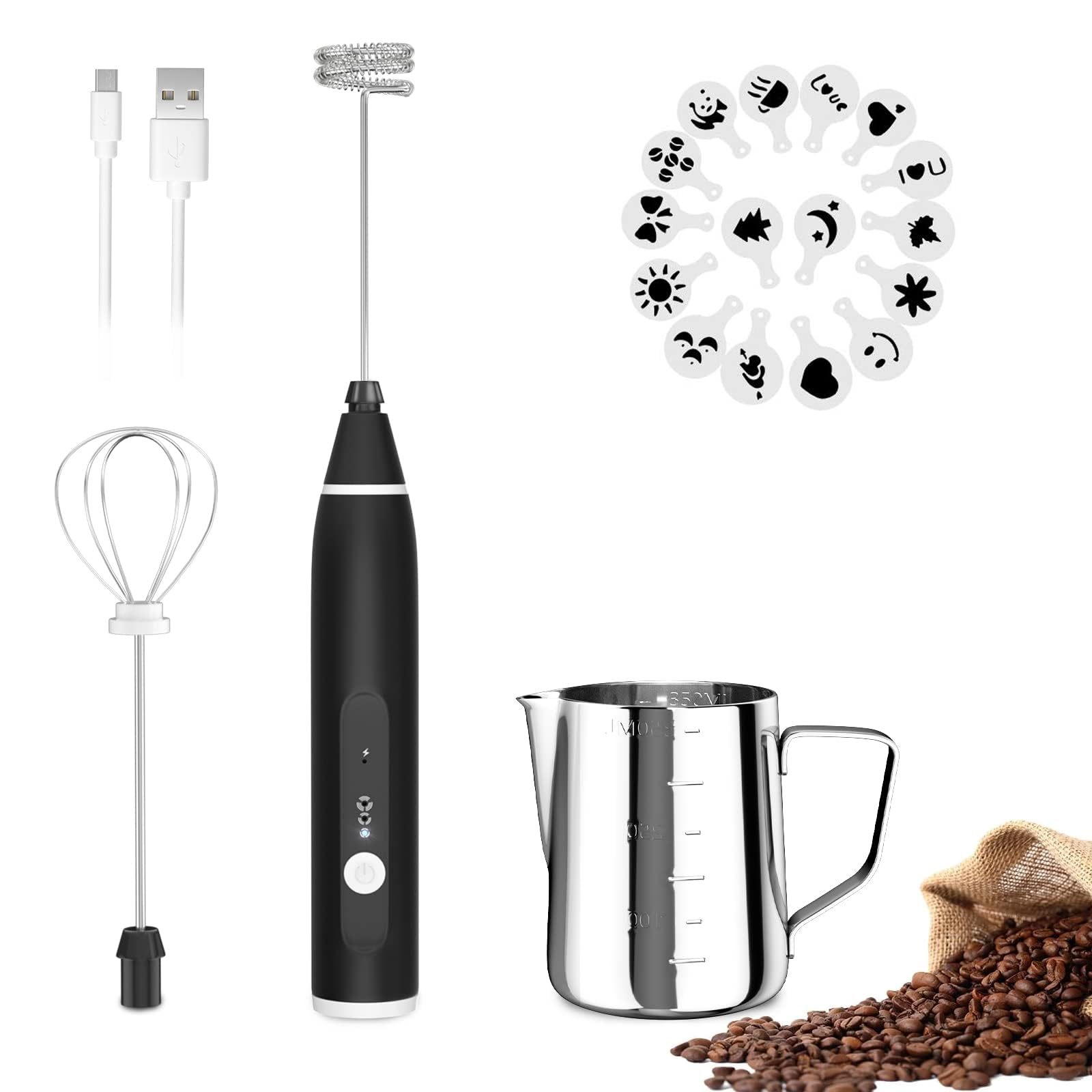 **FITNATE Rechargeable Electric Milk Frother - 3 Speed Handheld Foam Maker with 2 Stainless Steel Whisks & Frother Cup - Perfect for Coffee, Latte, Cappuccino, Hot Chocolate - Ideal for Home, Office & Travel Use**