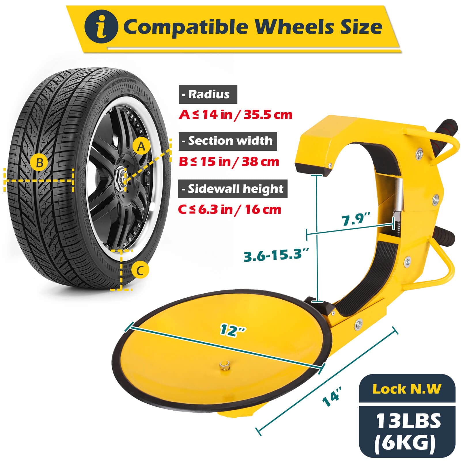 Upgraded Tevlaphee Wheel Lock - Anti-Theft Parking Boot for Cars, Trucks, SUVs & Trailers with Adjustable Dual Lock & Lug Nut Cover - Perfect for Secure Parking, Road Trips & Vehicle Storage