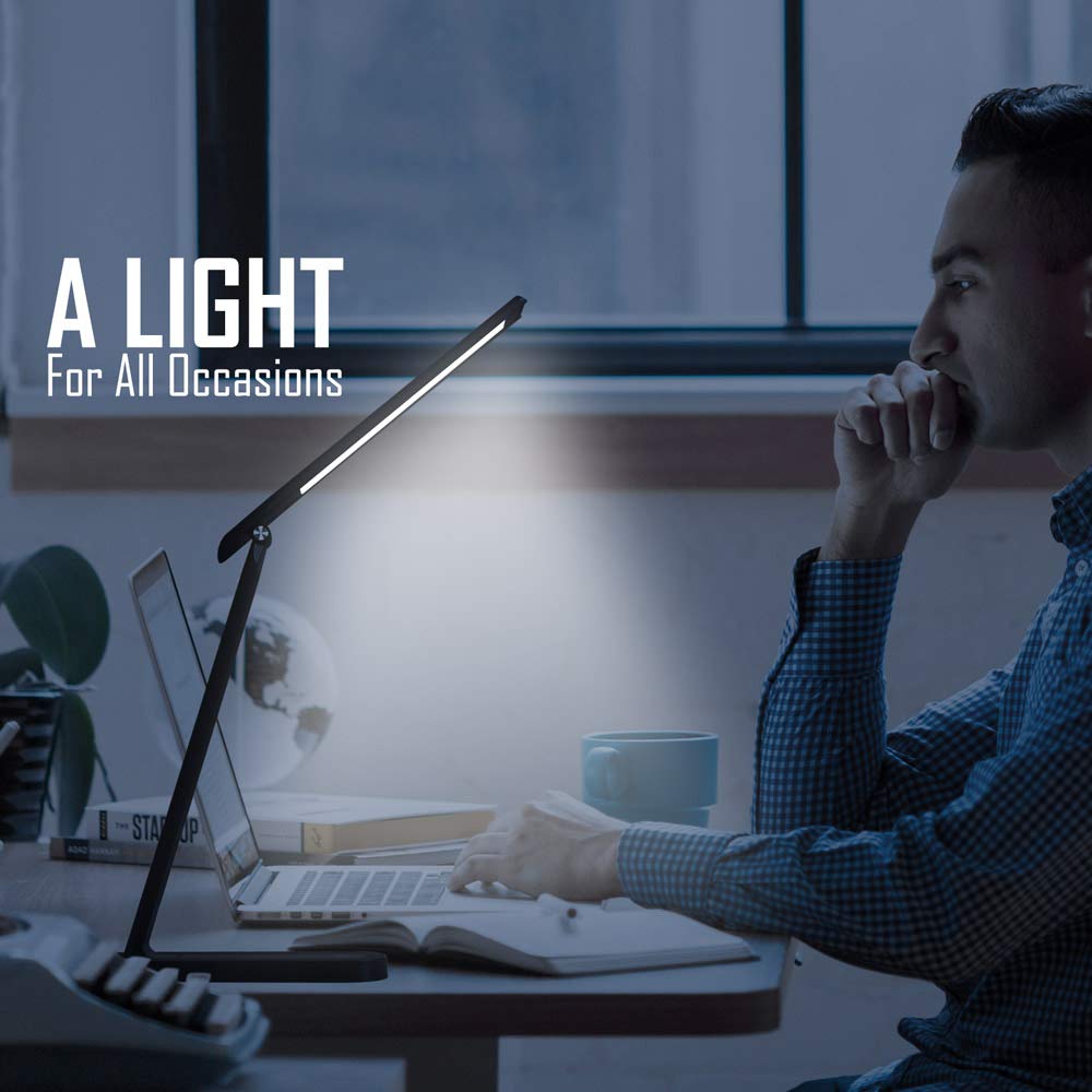 AULTRA LED Desk Lamp with Touch Control - Adjustable Brightness for Home Office, Study, Reading & Bedroom - Black Modern Task Light for Desk, Nightstand & Standing Desk Workspaces