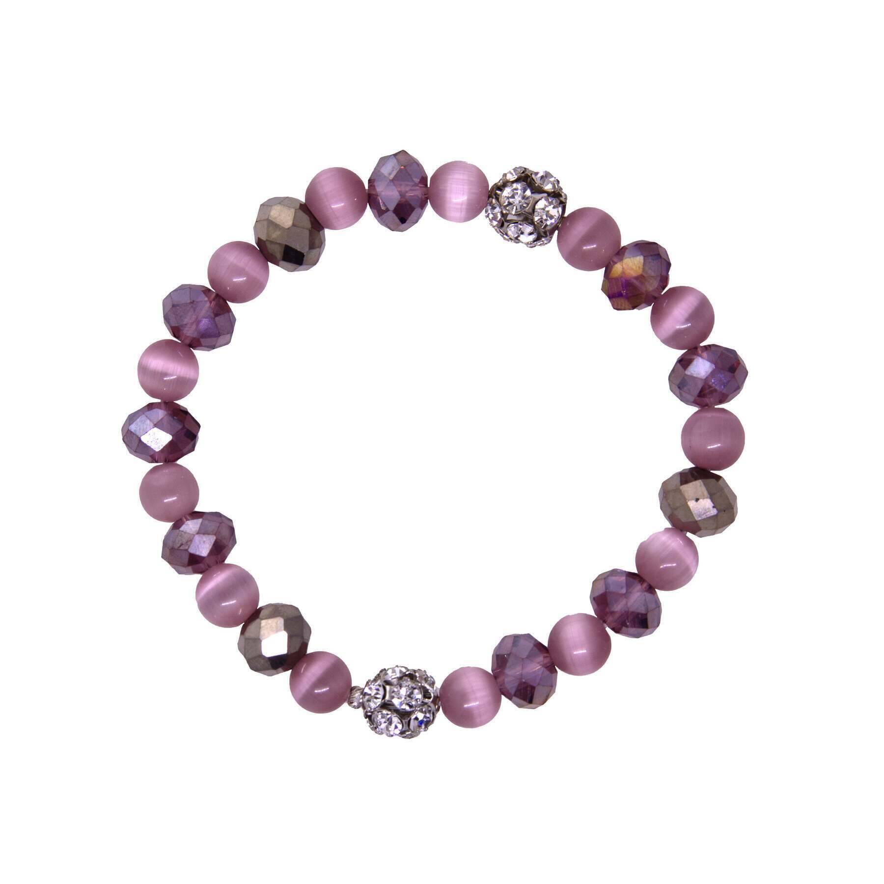 1928 Amethyst Purple Cat's Eye & Crystal Stretch Bracelet for Women | Elegant Beaded Jewelry for Party, Wedding & Everyday Wear