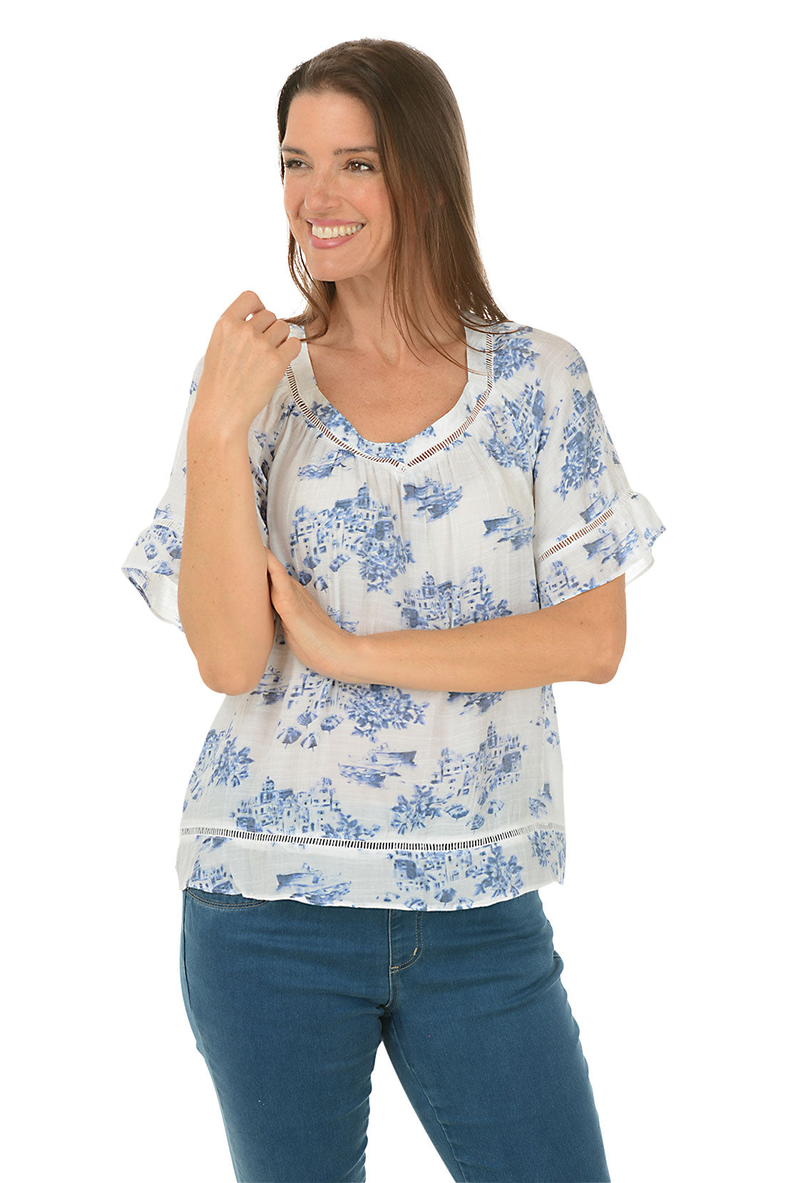 Venice Floral Crochet V-Neck Blouse - Elegant Boho Summer Top for Women | Perfect for Beach Vacations, Date Nights & Casual Outings