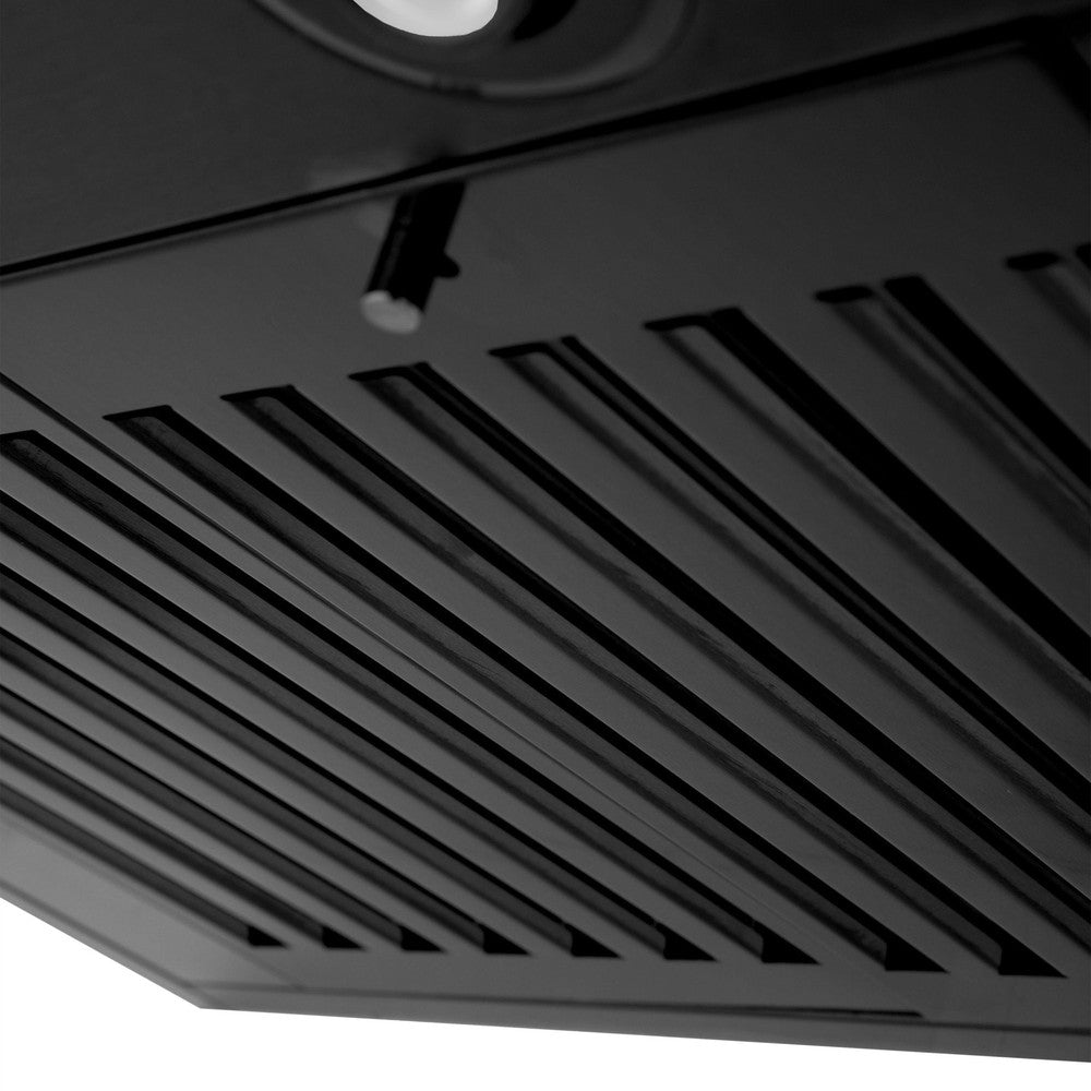ZLINE Black Stainless Steel Wall Mount Range Hood with Built-in CrownSound Bluetooth Speakers - Modern Kitchen Ventilation for Cooking, Grilling & Entertaining (BSKENCRN BT)