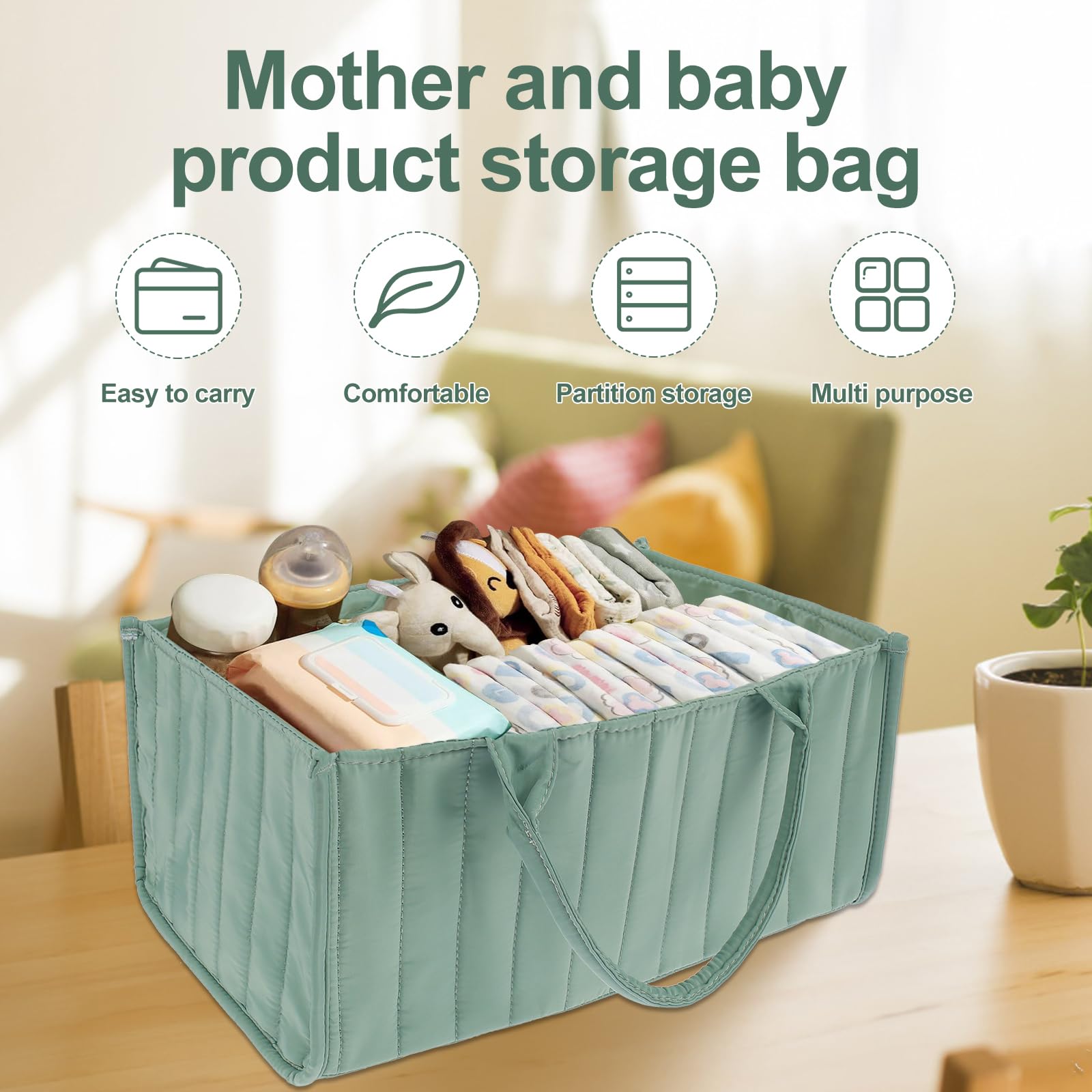 Abizarch Baby Diaper Caddy Organizer - Soft Polyester Storage Basket with Handle for Diapers, Wipes & Baby Essentials | Portable & Hangable for Nursery, Car Travel & Home Use