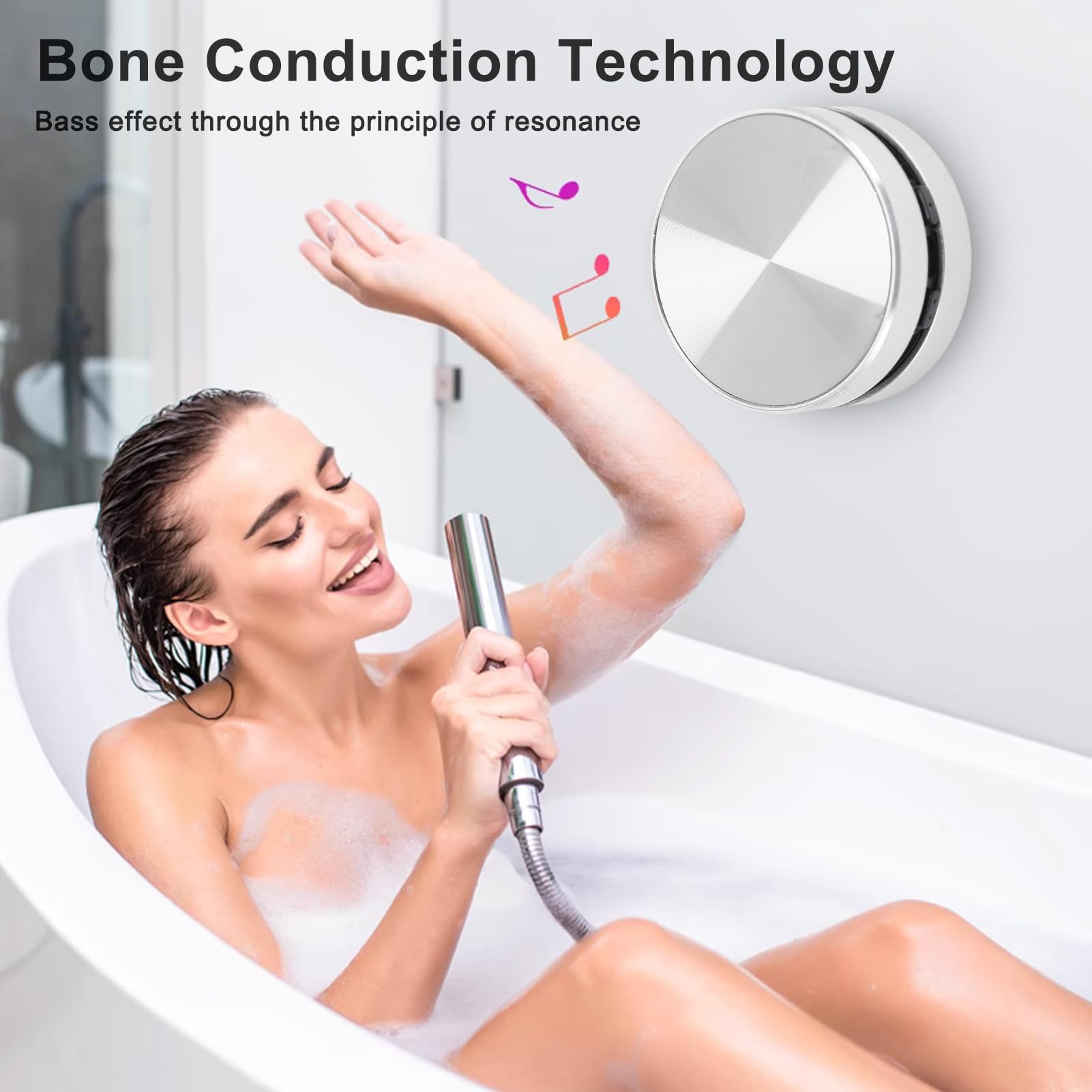 Wireless Bone Conduction Speaker - Mini Portable Stereo Bass Bluetooth Speaker with Wall Mount & Desktop Stand, Compatible with iPhone, Android, Tablets - Perfect for Home, Office, Gym & Outdoor Activities (Silver)