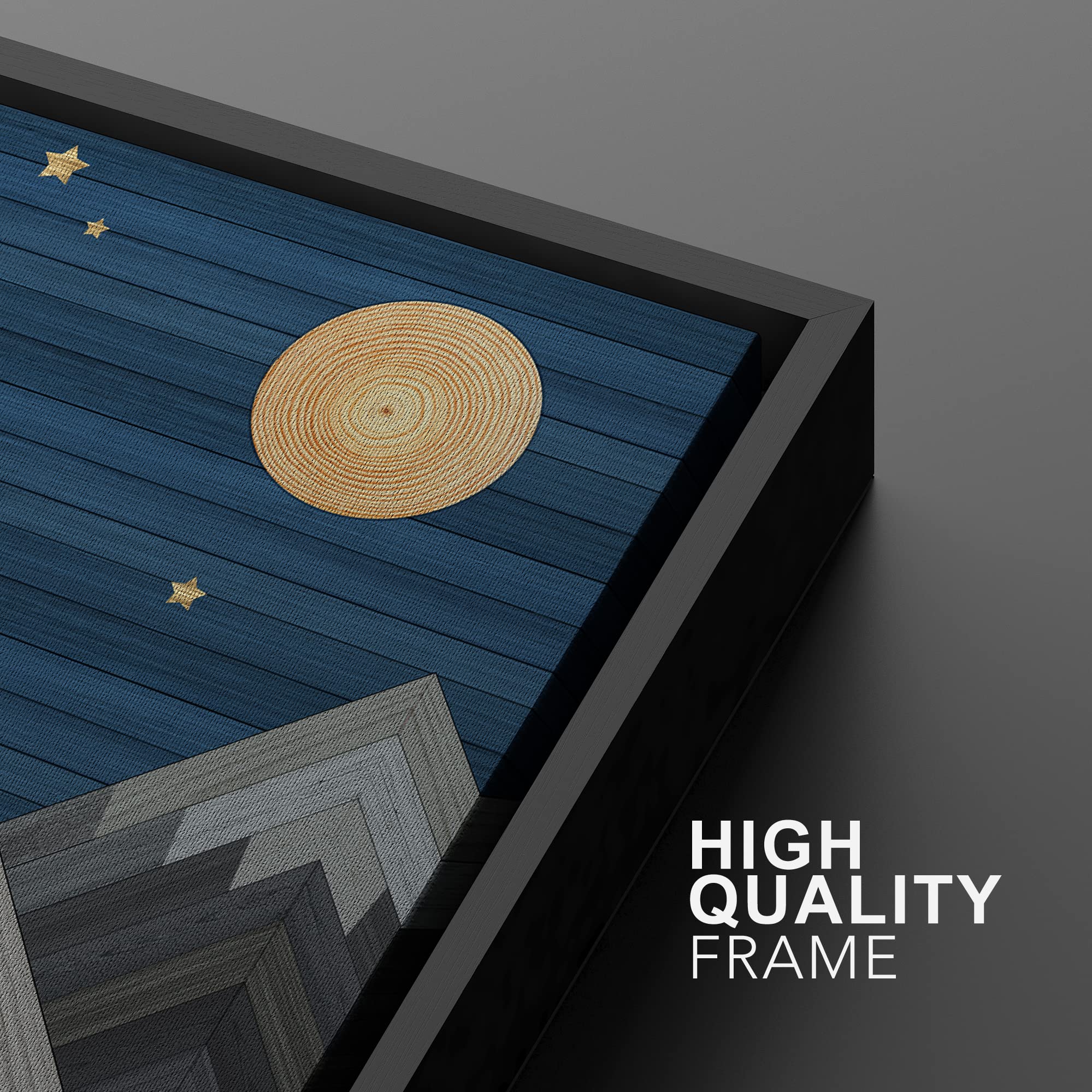 IDEA4WALL Framed Canvas Print - Western Decor Wood Block Night Moon Sky Mountain Range Nature Wilderness Art - Modern Decorative Wall Art for Living Room, Bedroom, Office - 16