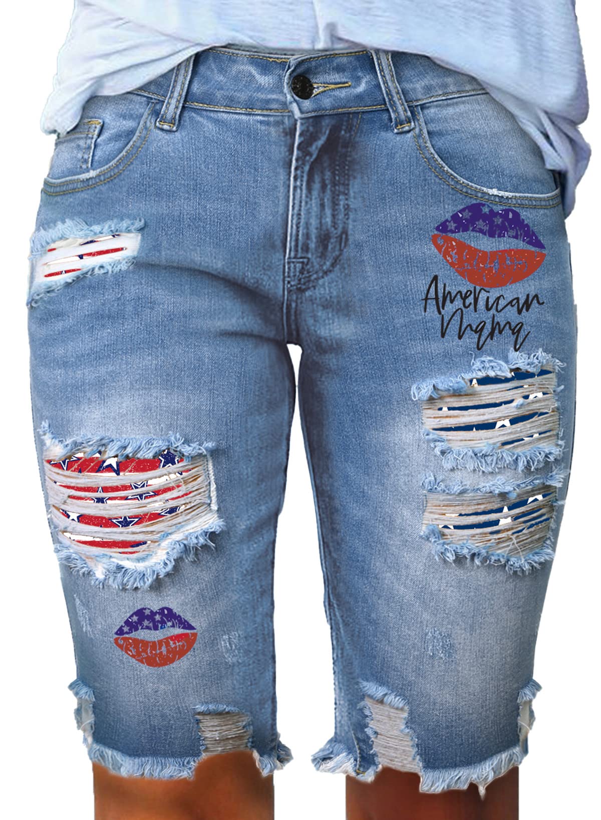 Sidefeel Women's Distressed Denim Bermuda Shorts with Raw Hem - Casual Summer Shorts for Outfits, Beach, and Travel