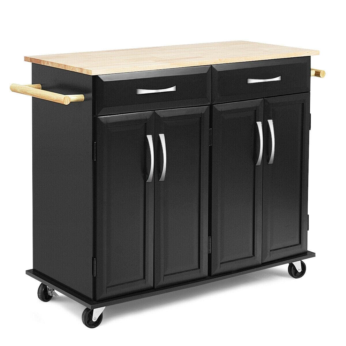 **Wooden Rolling Kitchen Island Cart with Storage Drawers - Mobile Kitchen Trolley, Utility Cabinet for Small Spaces - Perfect for Food Prep, Dining & Extra Counter Space**