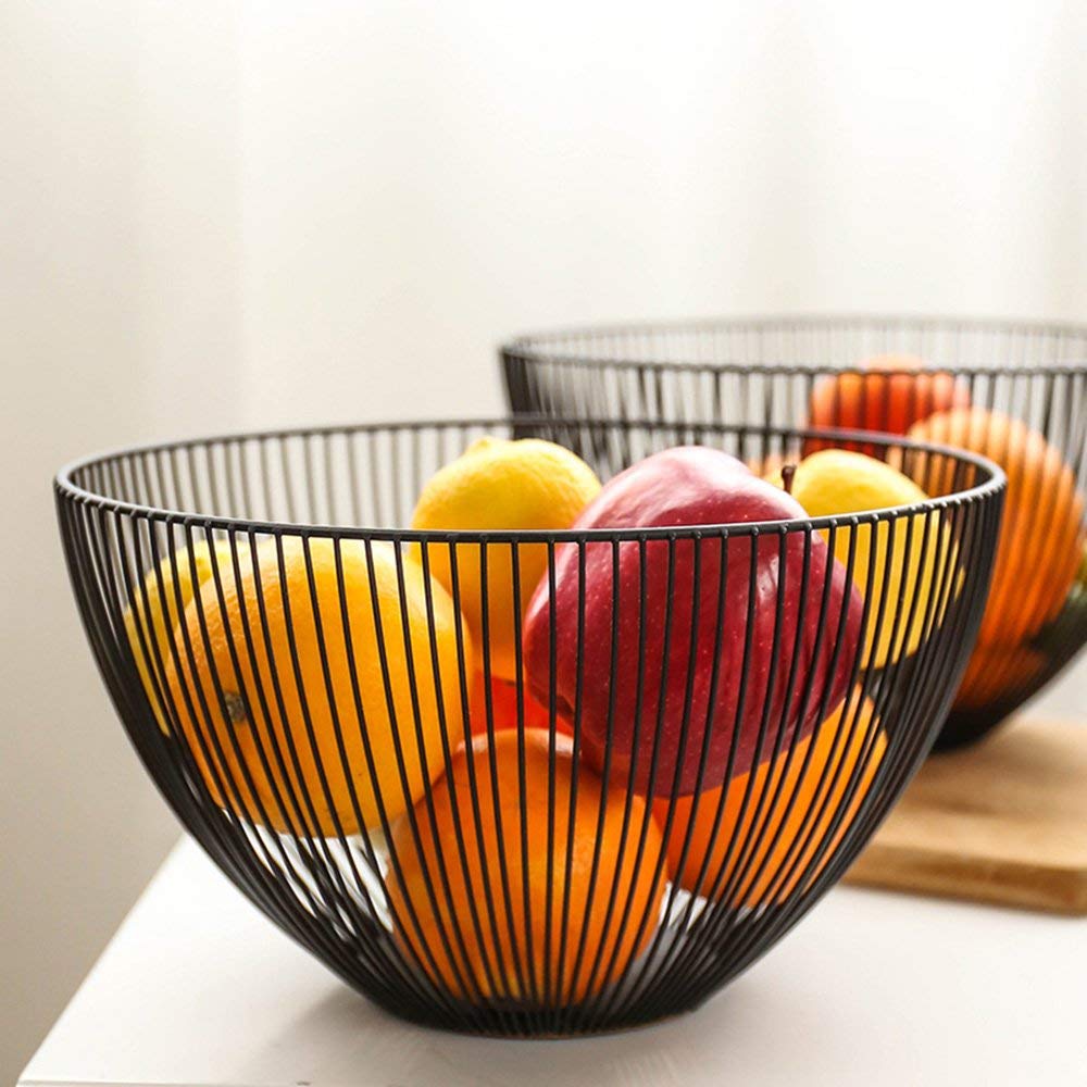 LANDTOM® Creative Iron Fruit Bowl - Modern Black Fruit Basket for Kitchen & Dining Room - 24x15 Inch Snack Storage Holder for Fruits, Vegetables, and Party Snacks - Perfect for Home Decor & Entertaining Guests
